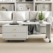 Vesta 47.24" Modern White Extendable Coffee Table with Storage Drawers and Wheels