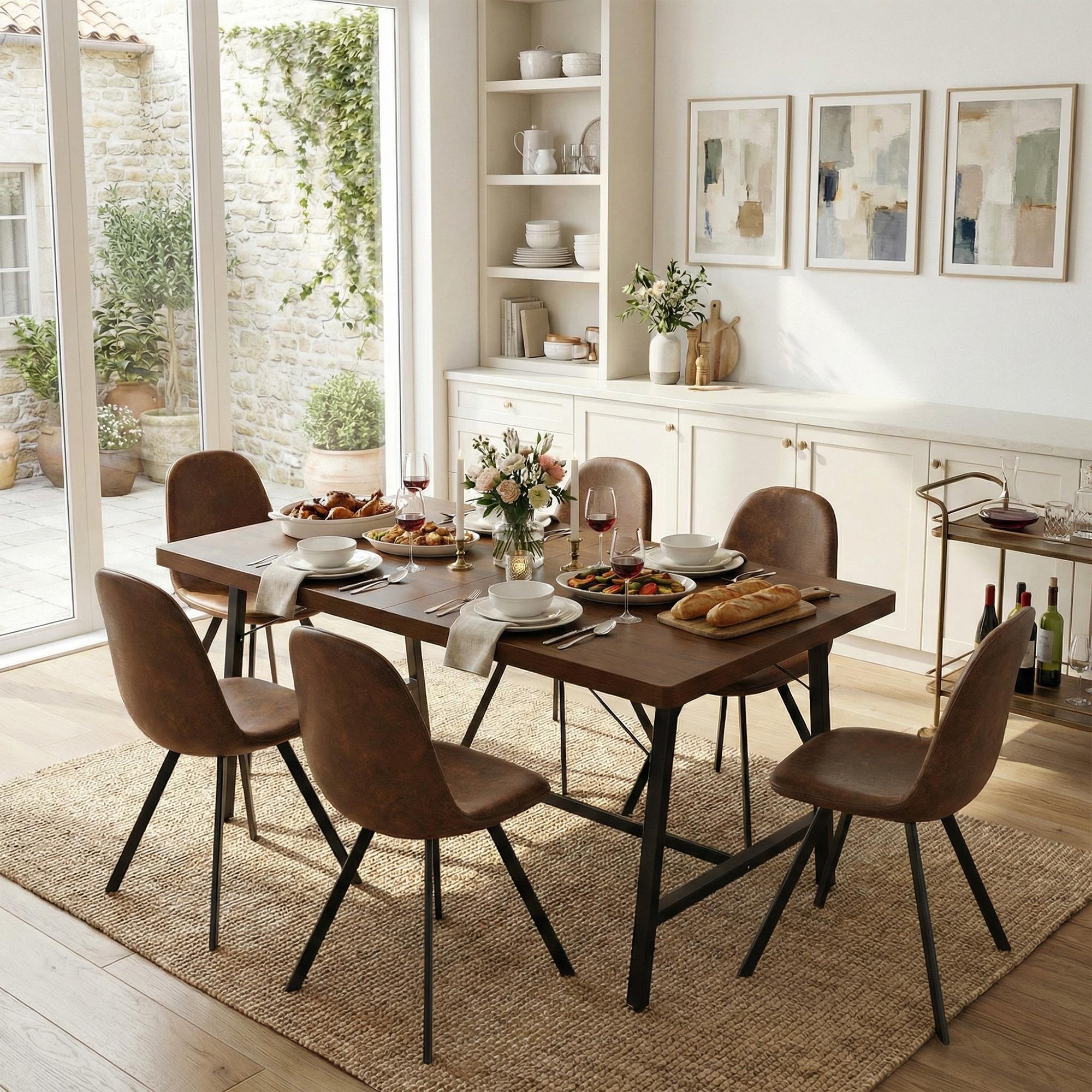 FORS Industrial MDF Dining Table 63" x 35" Modern Crimson