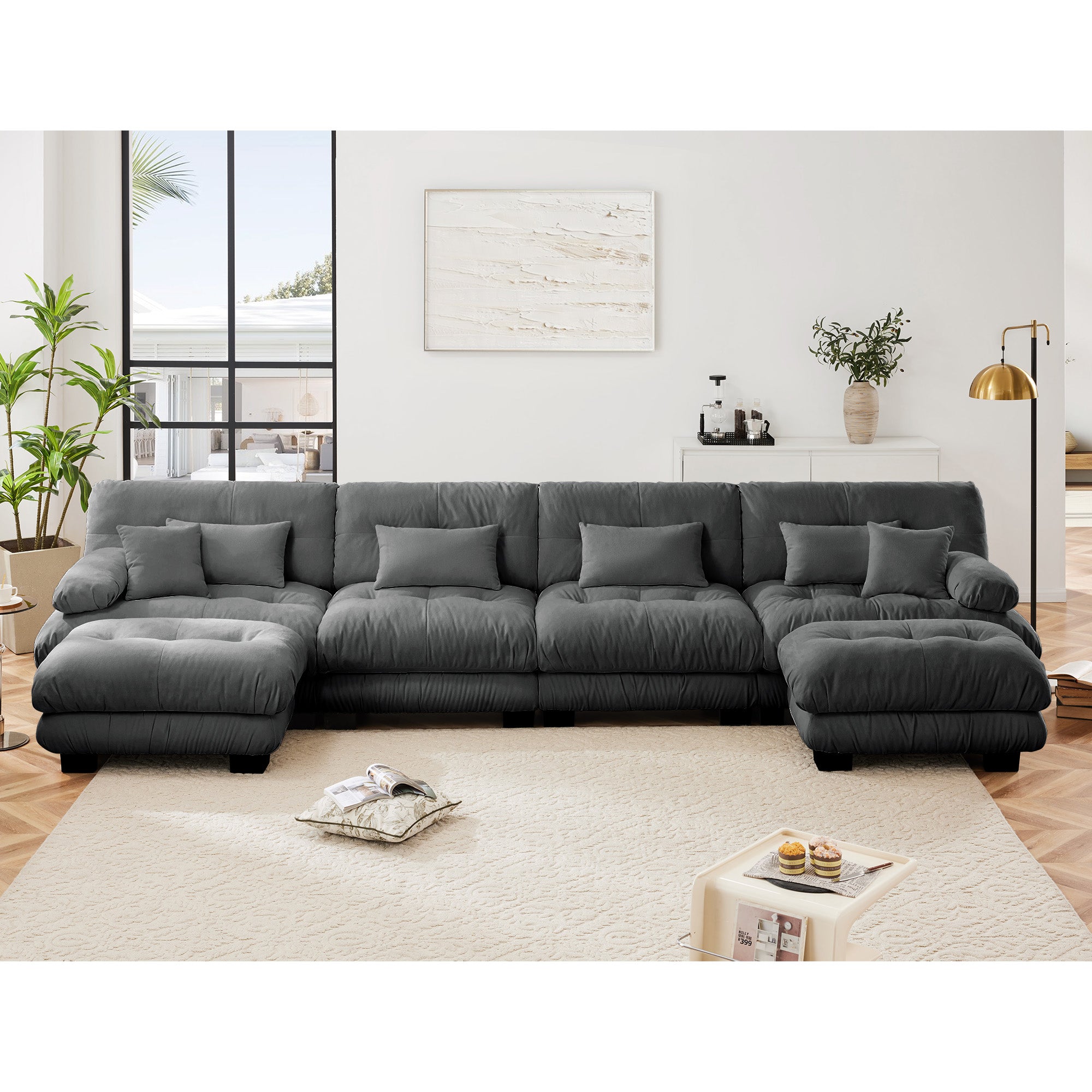 Monterey 173" Oversized Modular Chenille U-Shaped Cloud Sectional Sofa with 2 Ottomans
