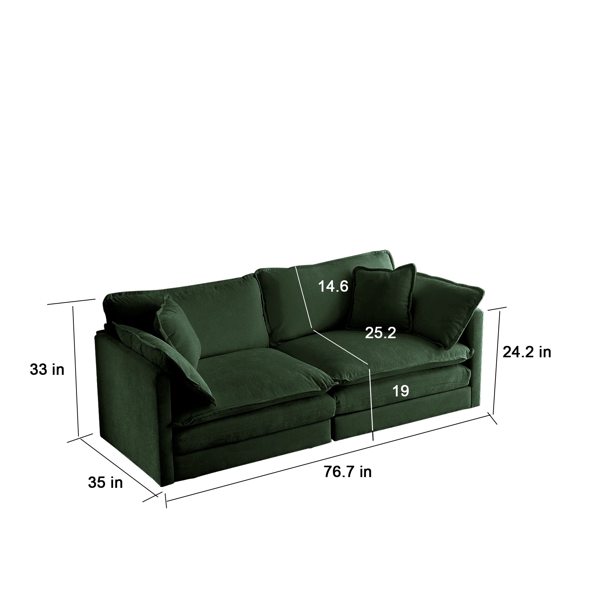 Napa Chenille Upholstered 2-Seater Loveseat Sofa Couch with 4 Pillows, Green