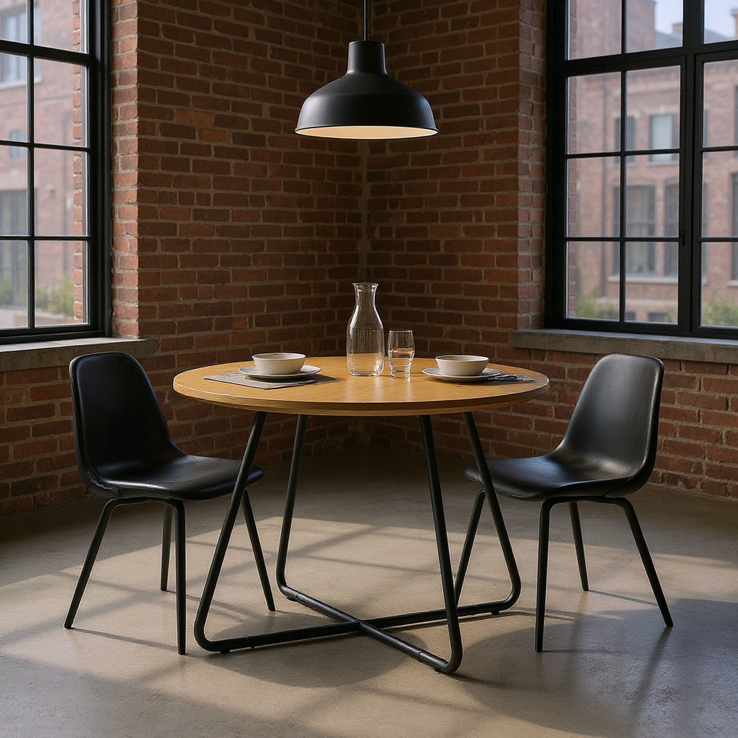 Modern Metal and Wood Curved X-Base Round Dining Table – English Ash