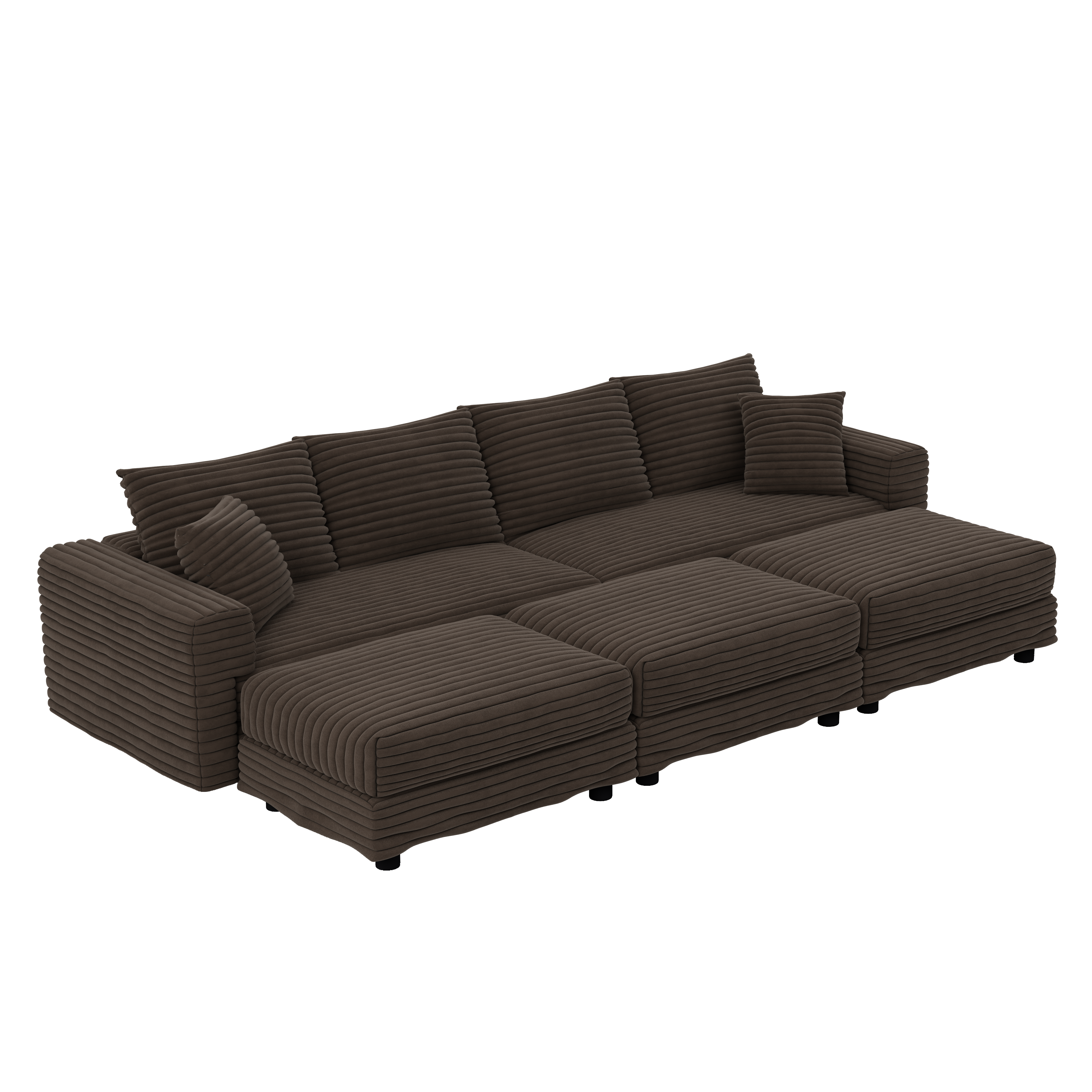 Norwalk 102" Modular Plush Corduroy Sectional Sofa with 3 Movable Ottomans