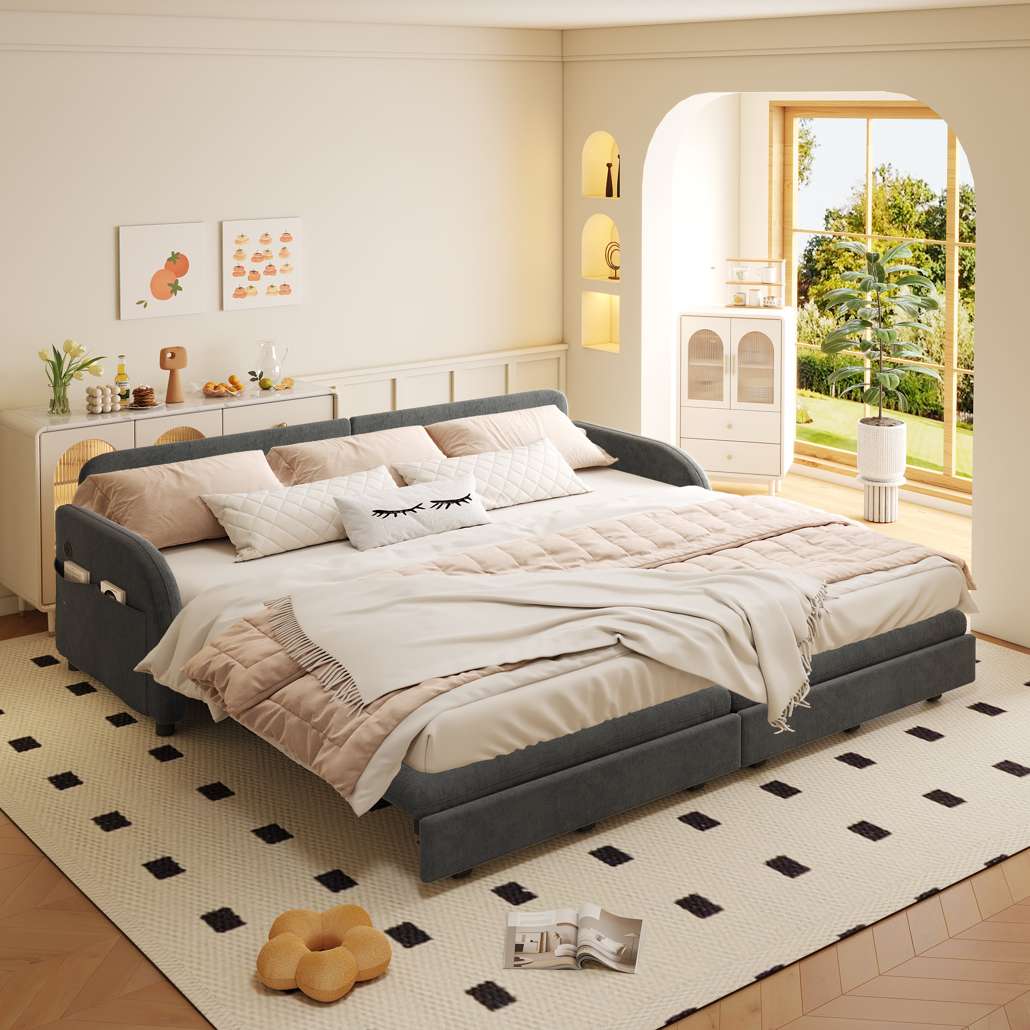 Layton 81" Upholstered Pull-Out Sleeper Sofa with Side Pocket and USB Port