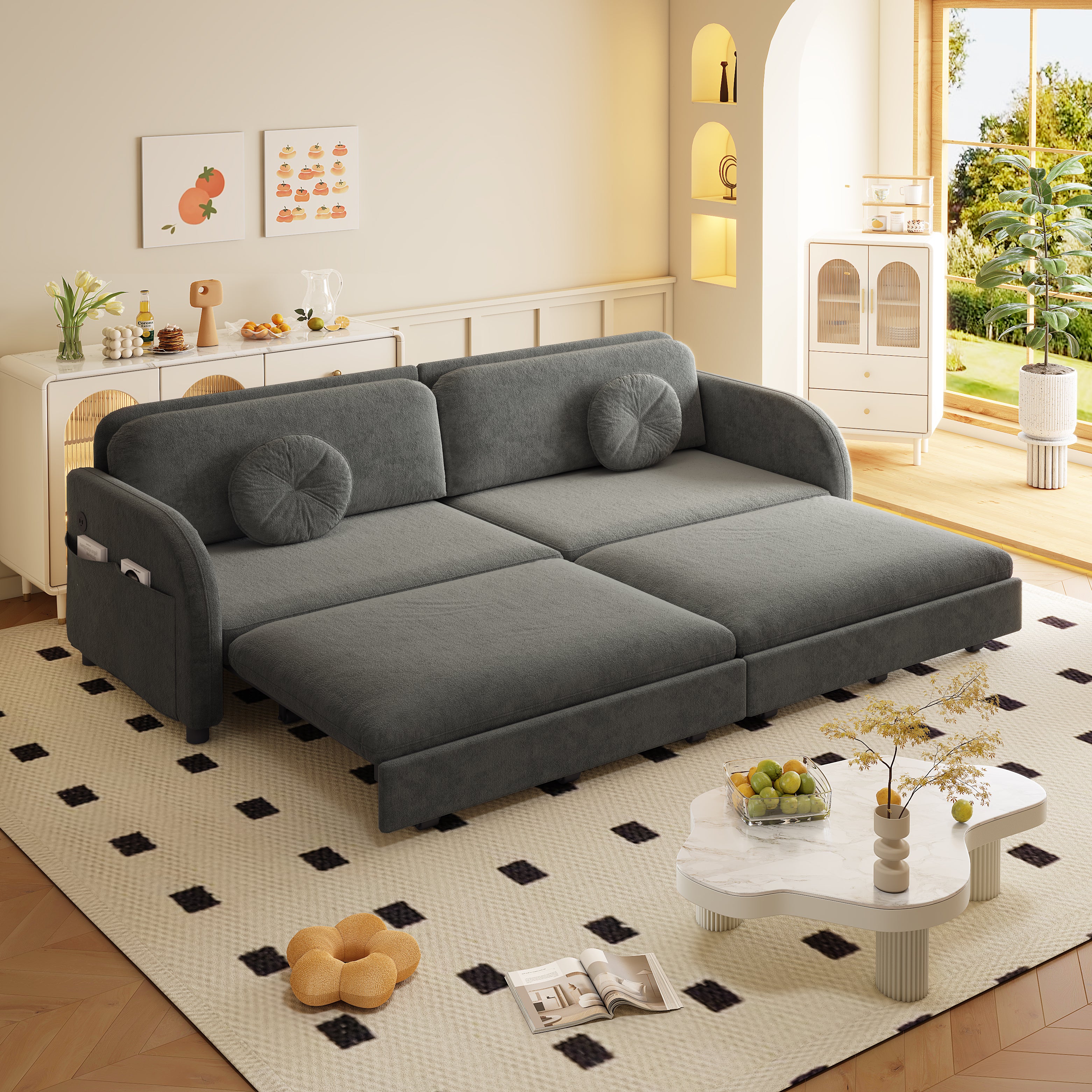Layton 81" Upholstered Pull-Out Sleeper Sofa with Side Pocket and USB Port