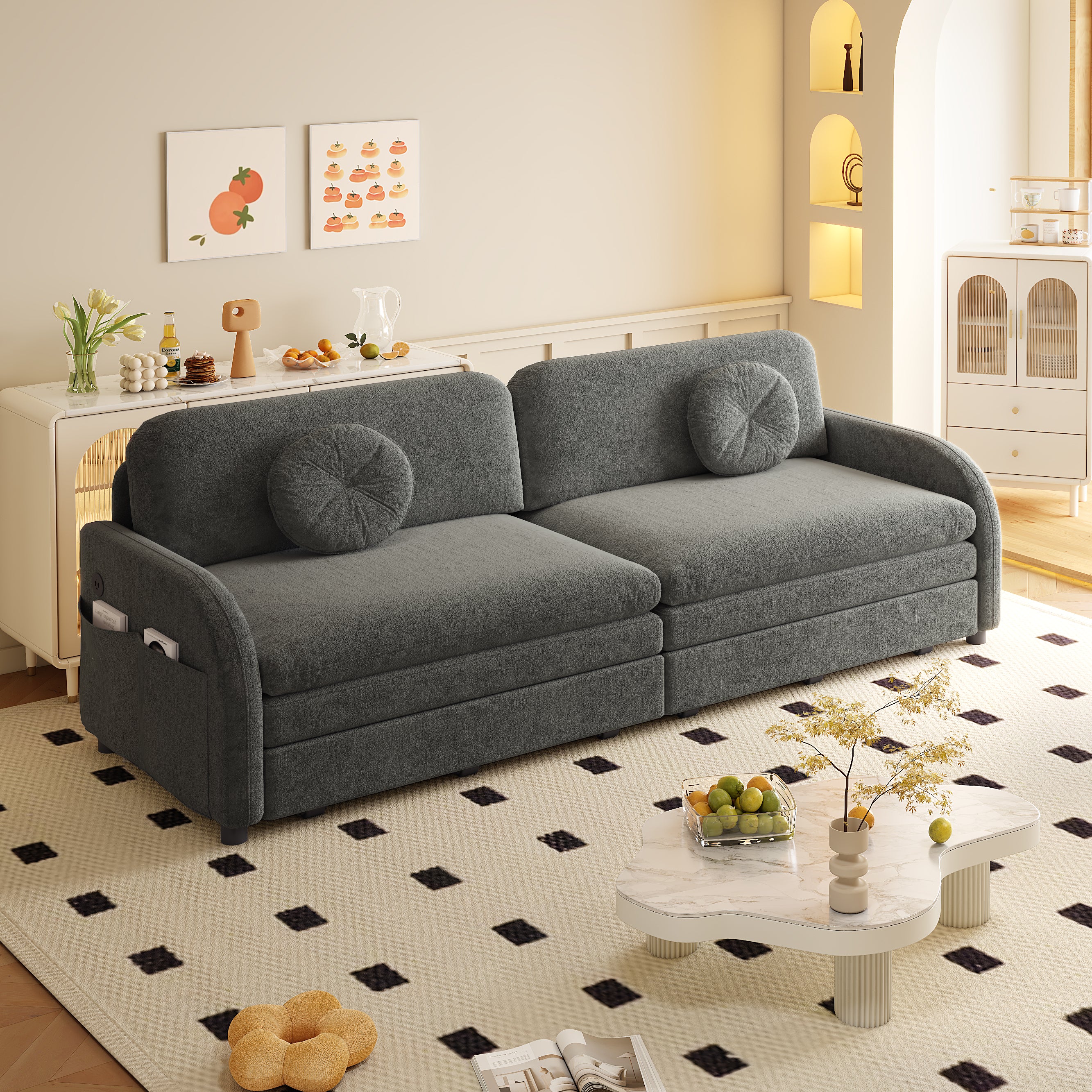 Layton 81" Upholstered Pull-Out Sleeper Sofa with Side Pocket and USB Port