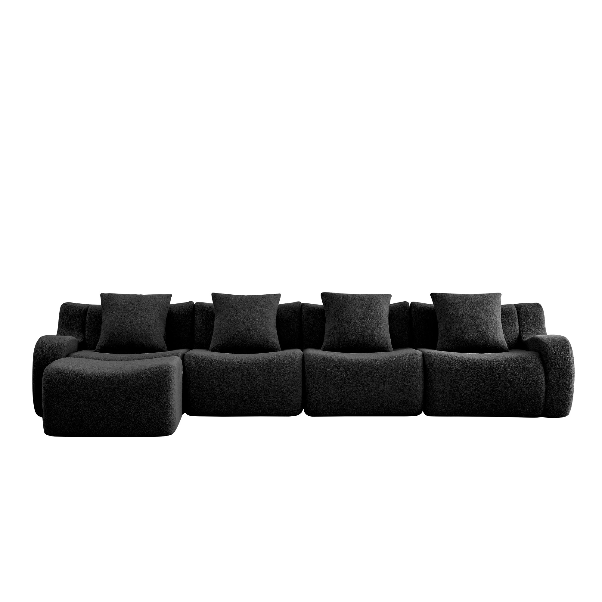 Chico 148" Modular Teddy Fabric L-Shaped Sectional Sofa with Curved Armrests and Ottoman