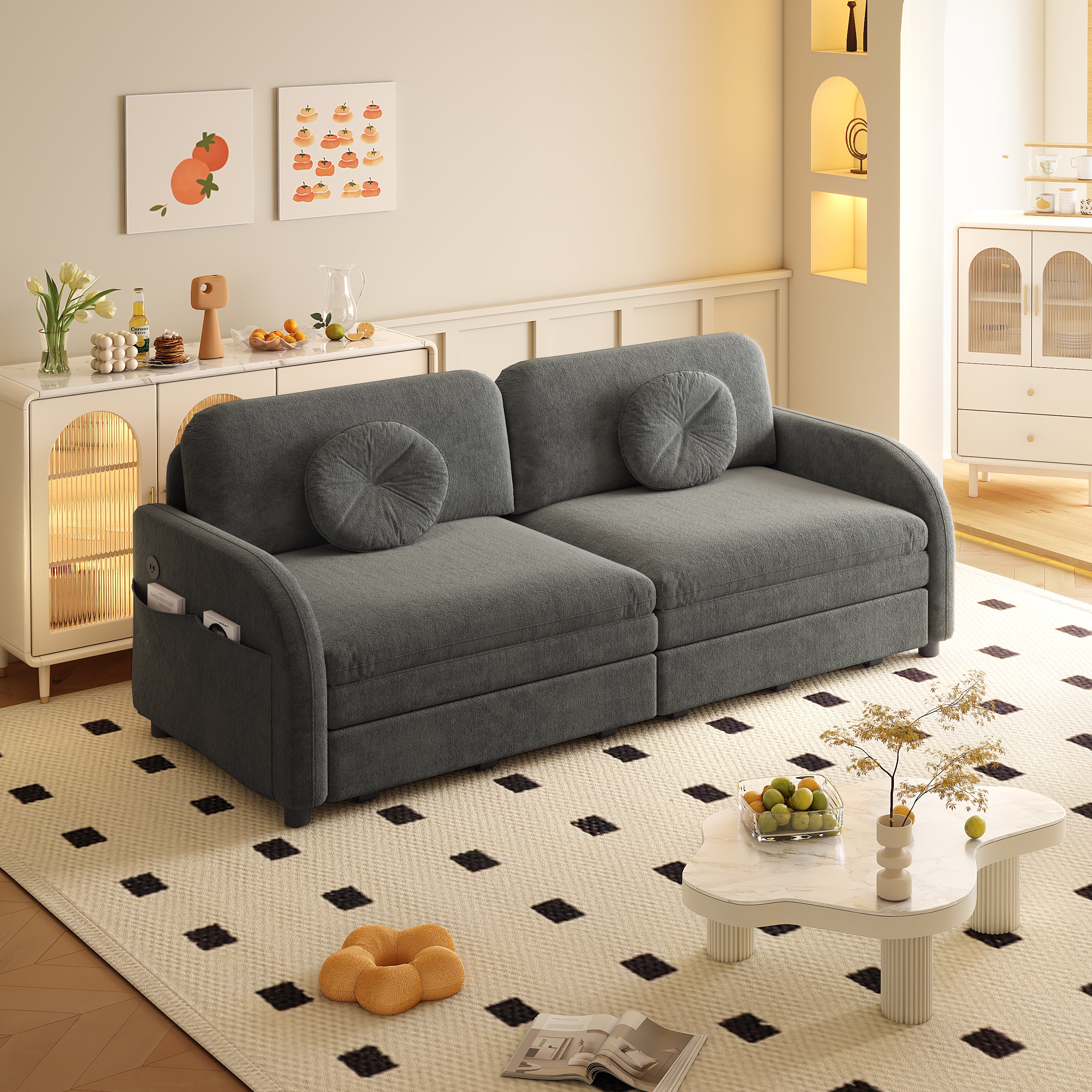 Layton 65" Upholstered Pull-Out Sleeper Sofa with Side Pocket and USB Port