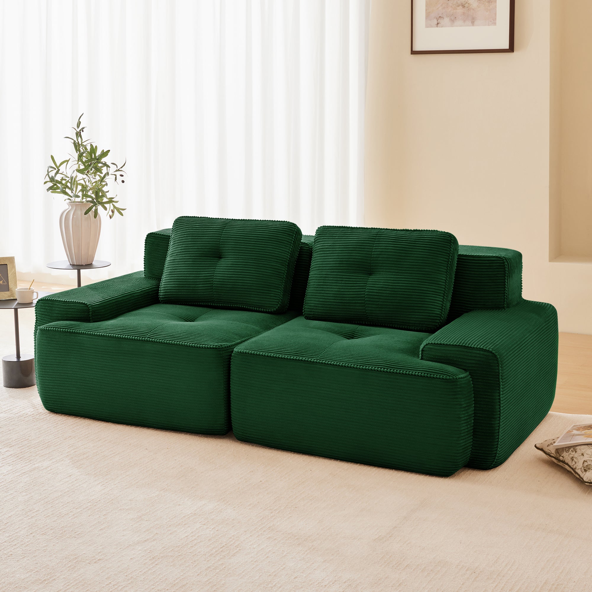Racine 82" Modular Corduroy Loveseat Sofa with Deep Seat and Pillows