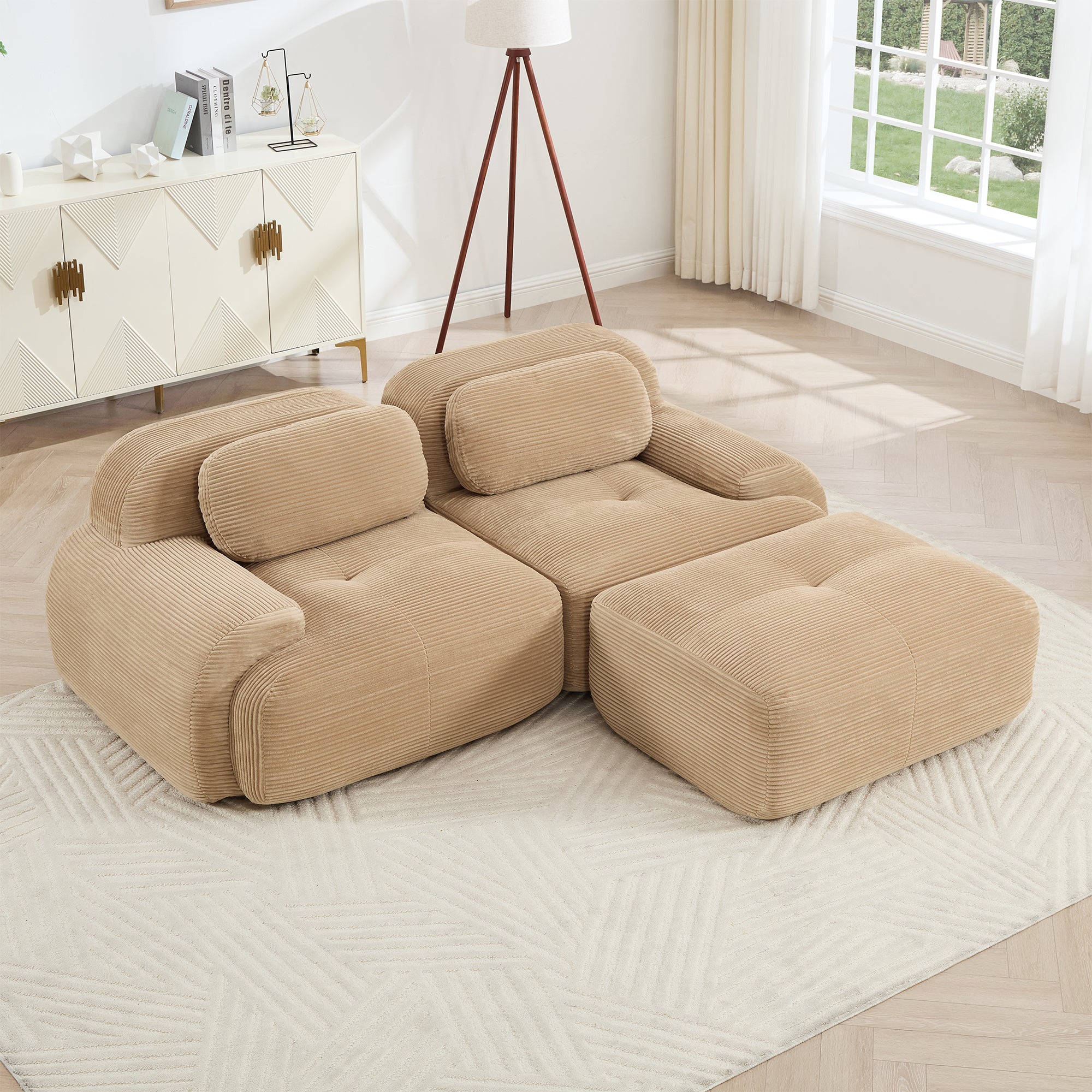 Anchorage 80" L-Shaped Modular Corduroy Cloud Sofa with Ottoman