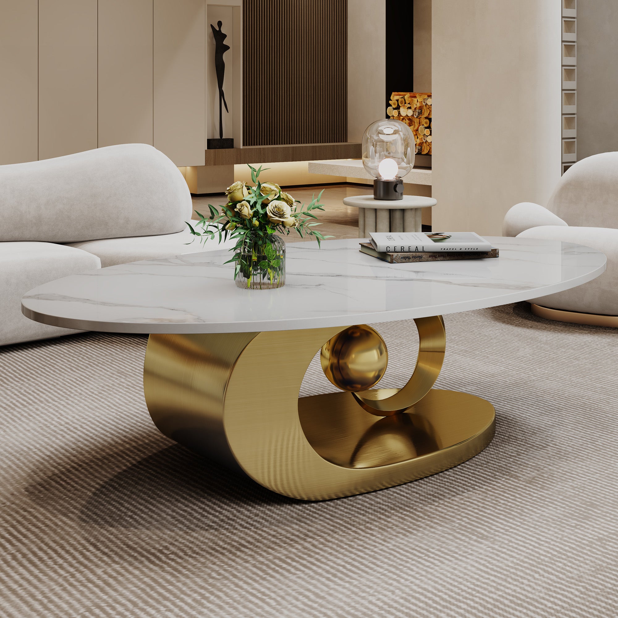 Verona Marble Sculptural Oval Coffee Table