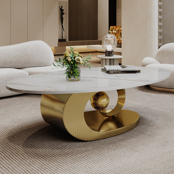 Verona Marble Sculptural Oval Coffee Table