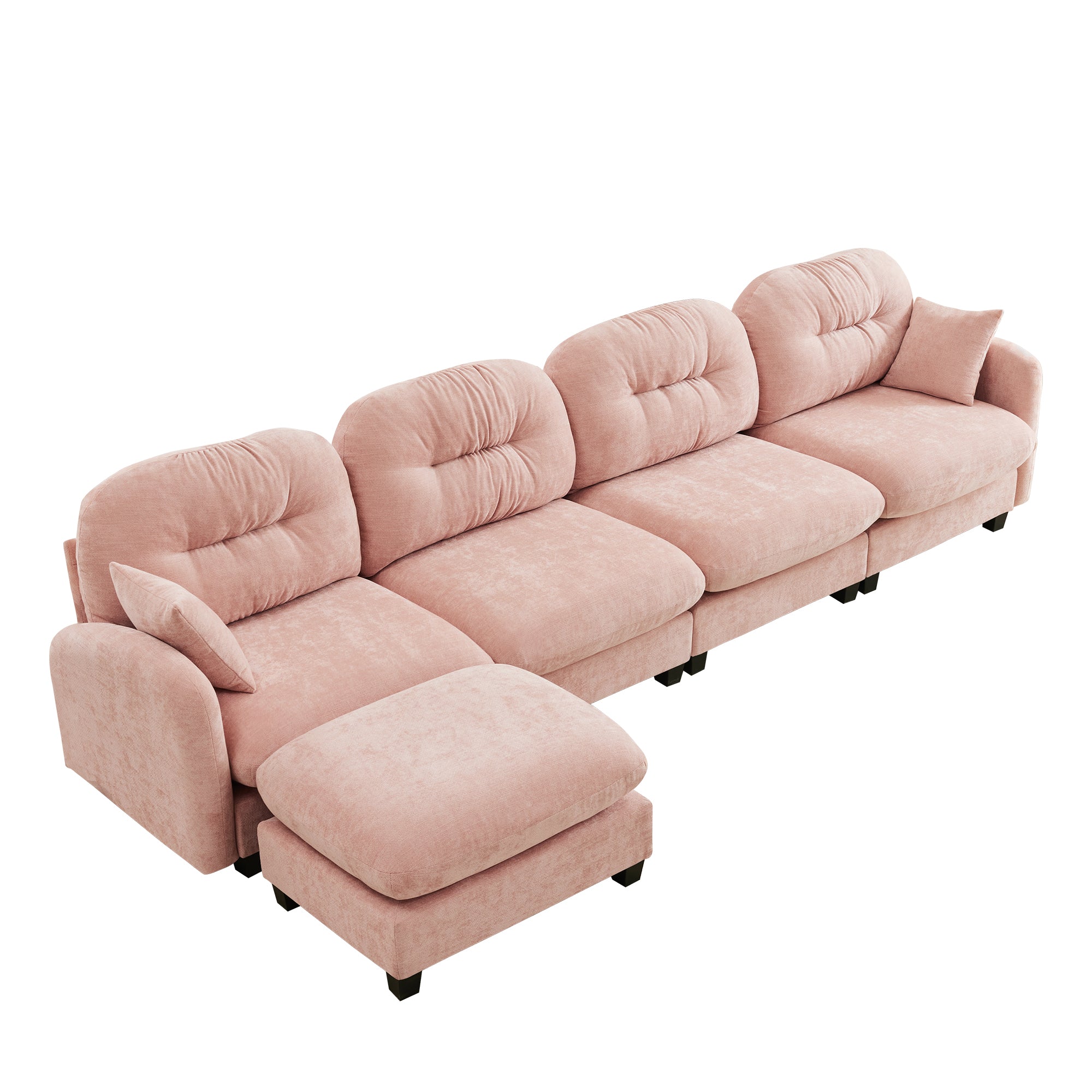 Roselyn 140" Modular Chenille Cloud L-Shaped Sectional Sofa with Ottoman and Tufted Cushion Backrest