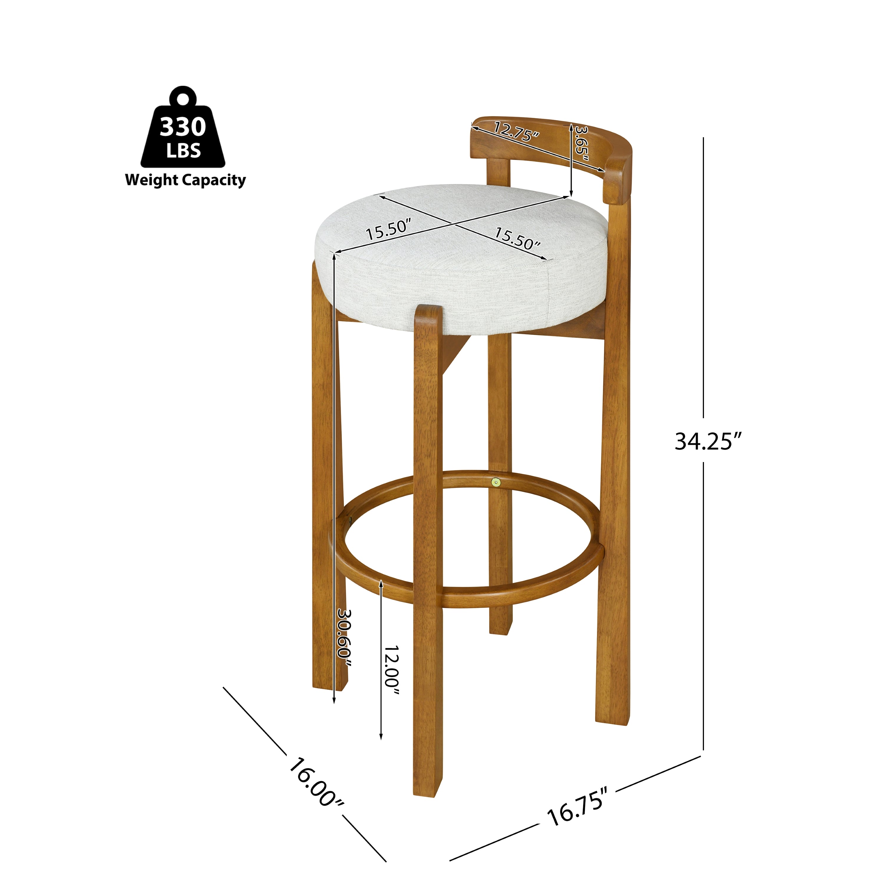 Etna 26" Rubberwood Counter Height Bar Stools with Upholstered Seats Set of 2