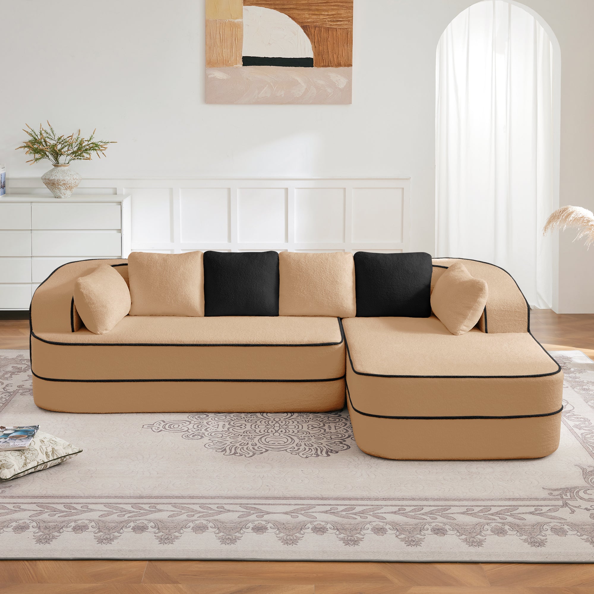 Gilbert 106" Teddy Fabric Modular Sectional Sofa with Right L-Shaped Chaise