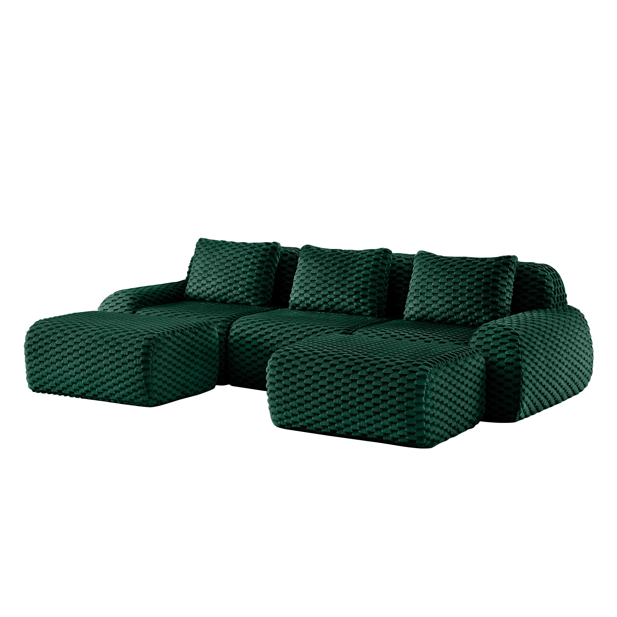 Olathe 114" Modular Flannelette Fabric U-Shaped Sectional Sofa with 2 Movable Ottomans