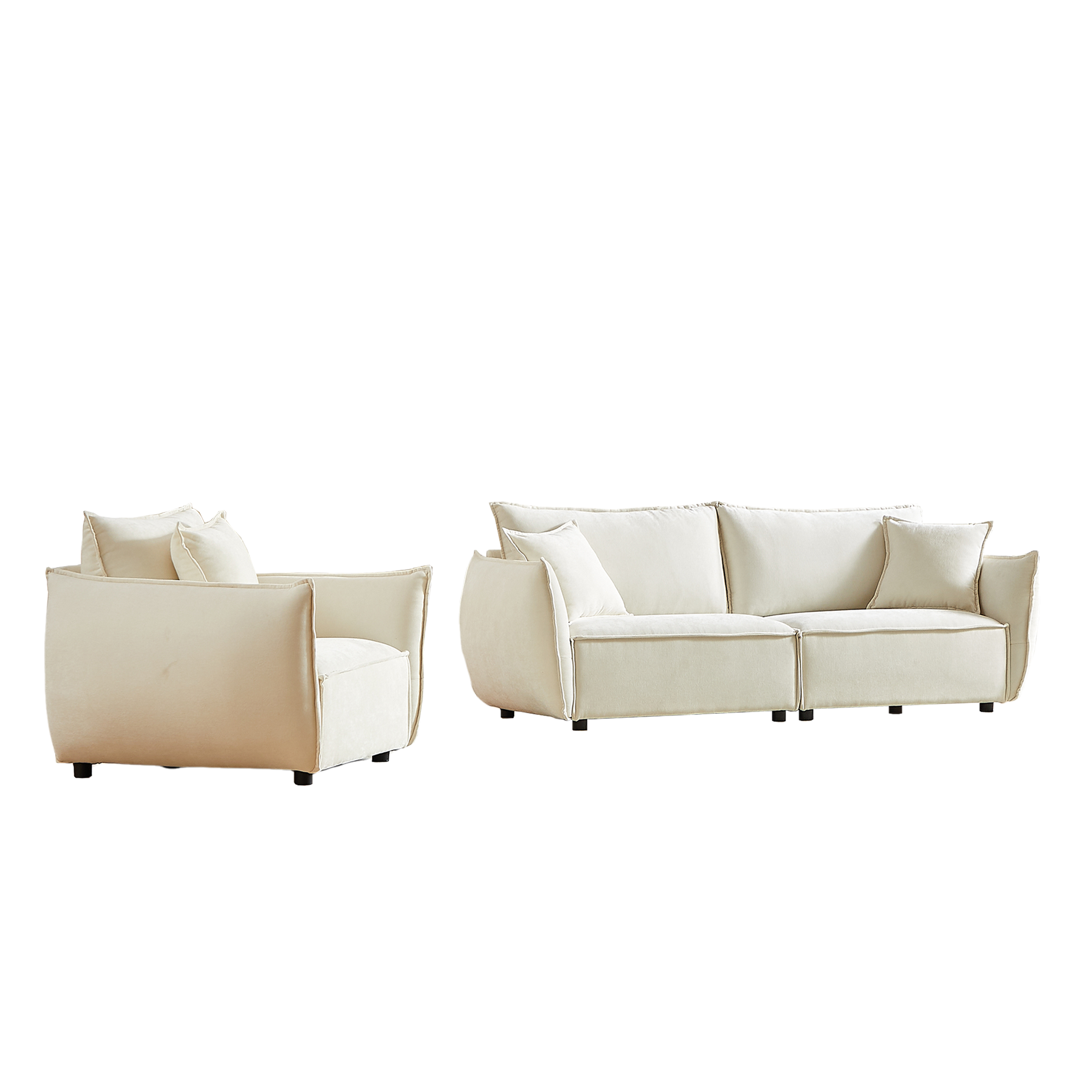 Phoenix 2 Piece Linen Fabric Sofa Set,Loveseat Sofa & Recliner Chair