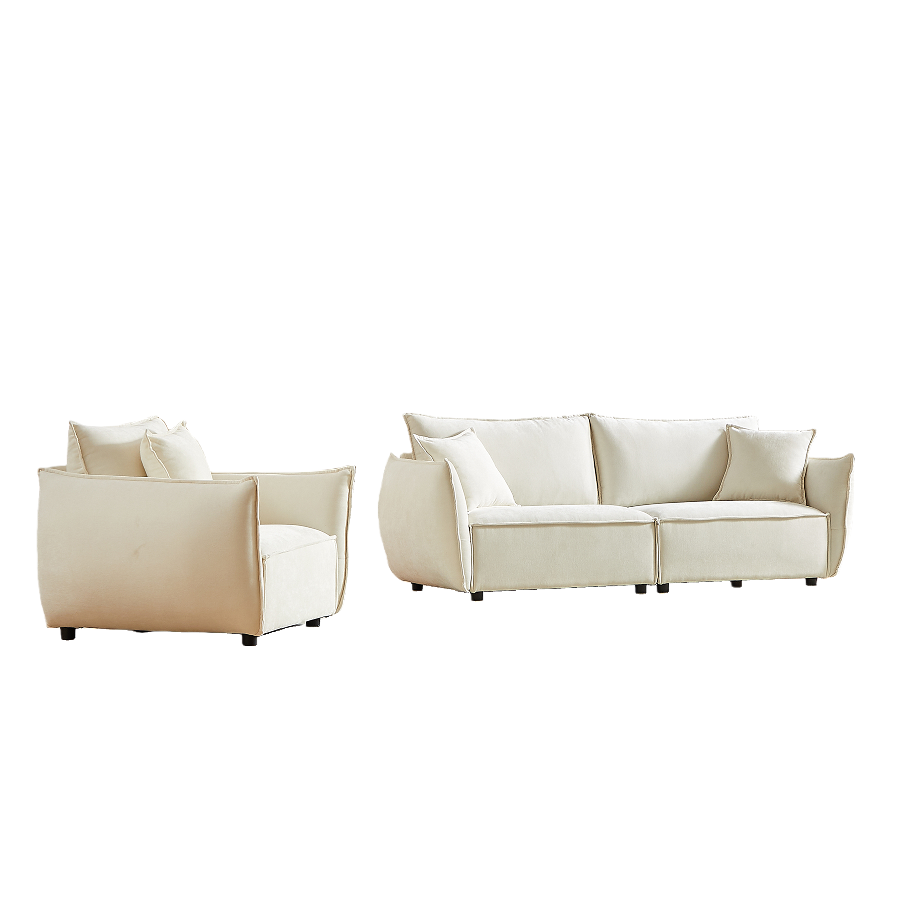 Homy Casa Phoenix 2 PC Linen Fabric Sofa Set, Loveseat Sofa & Recliner Chair, Beige Set of 2
