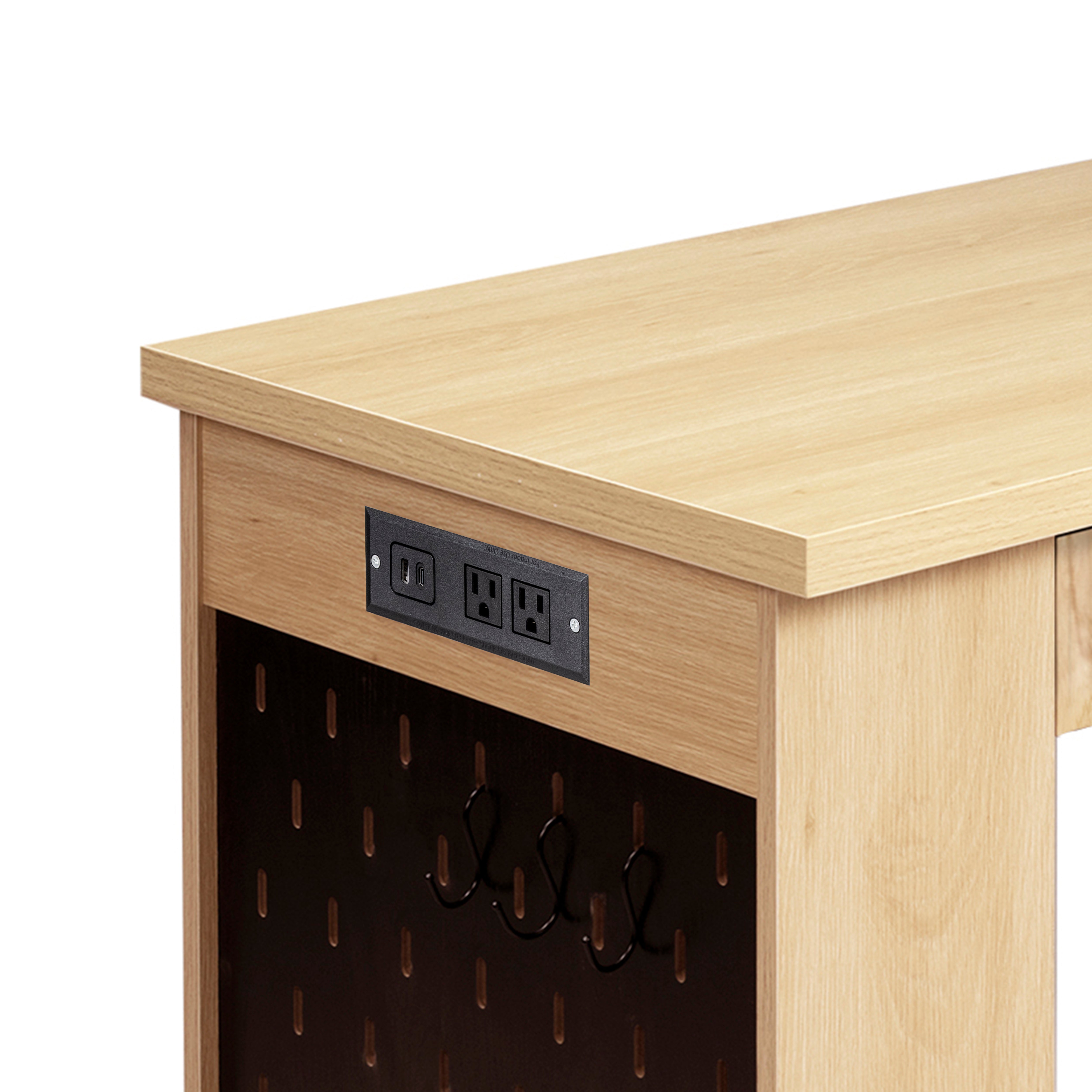 Vexon 55" Modern Fluted Writing Desk with Storage Cabinet and Charging Station