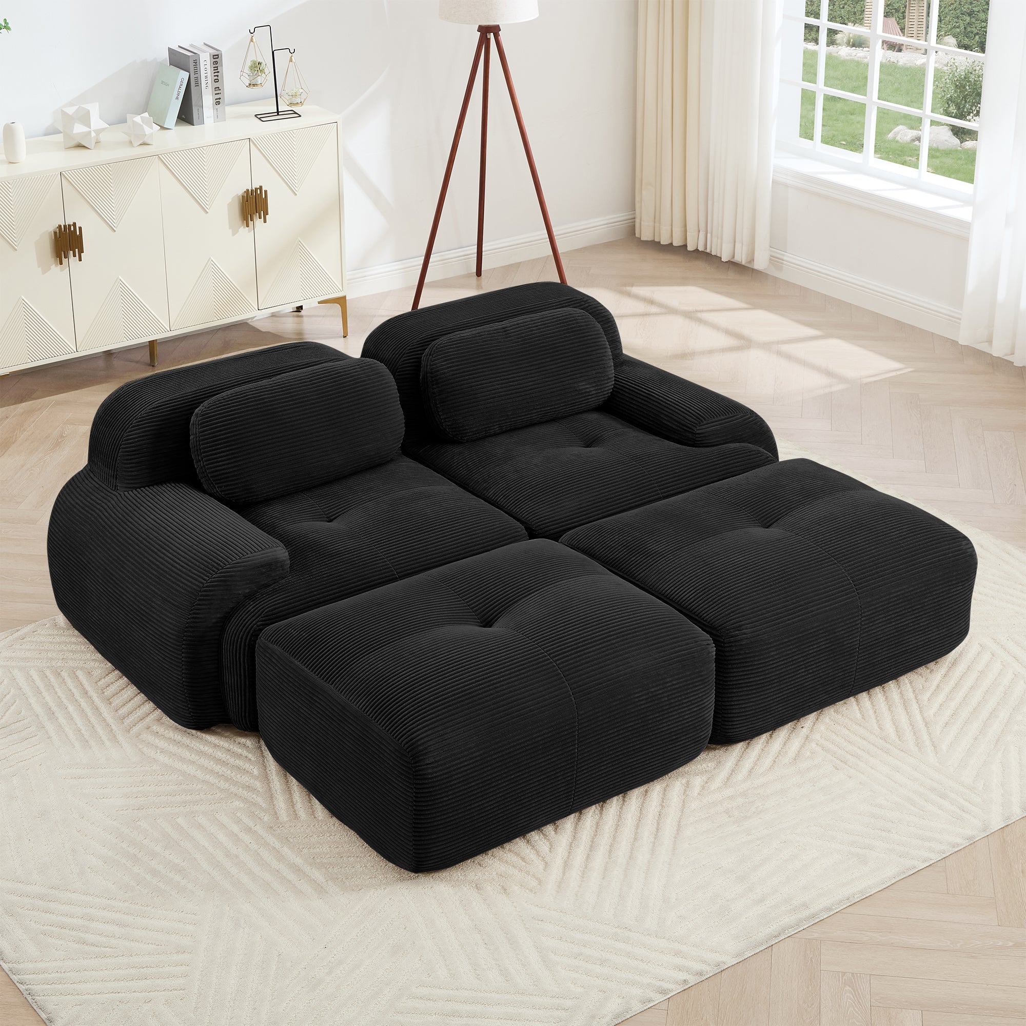 Anchorage 80" Modular Corduroy Cloud Loveseat with 2 Ottomans