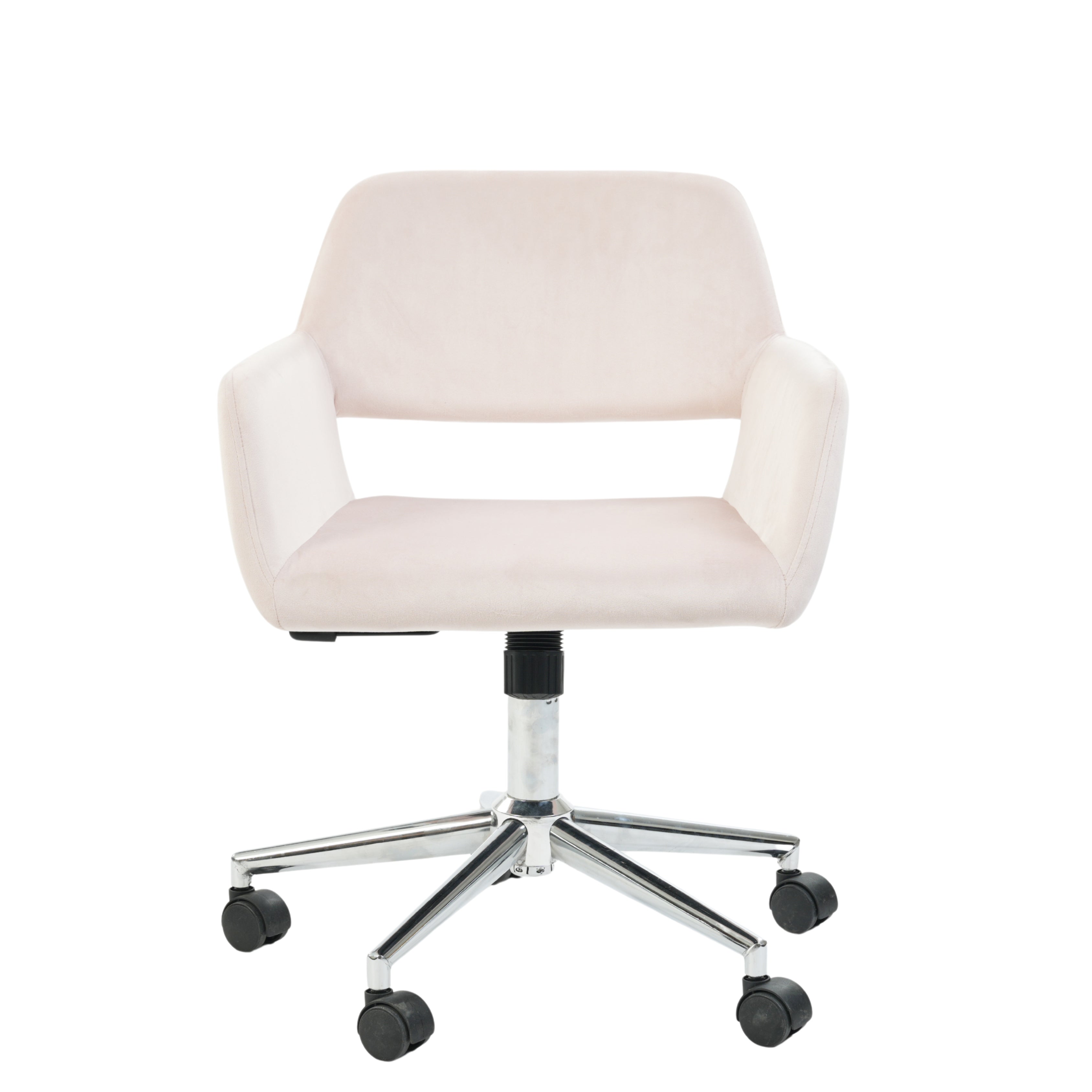 ROSS Velvet Swivel Desk Chair with Arms, Adjustable Height Task Chair on Wheels, Chrome Base, Blush Pink