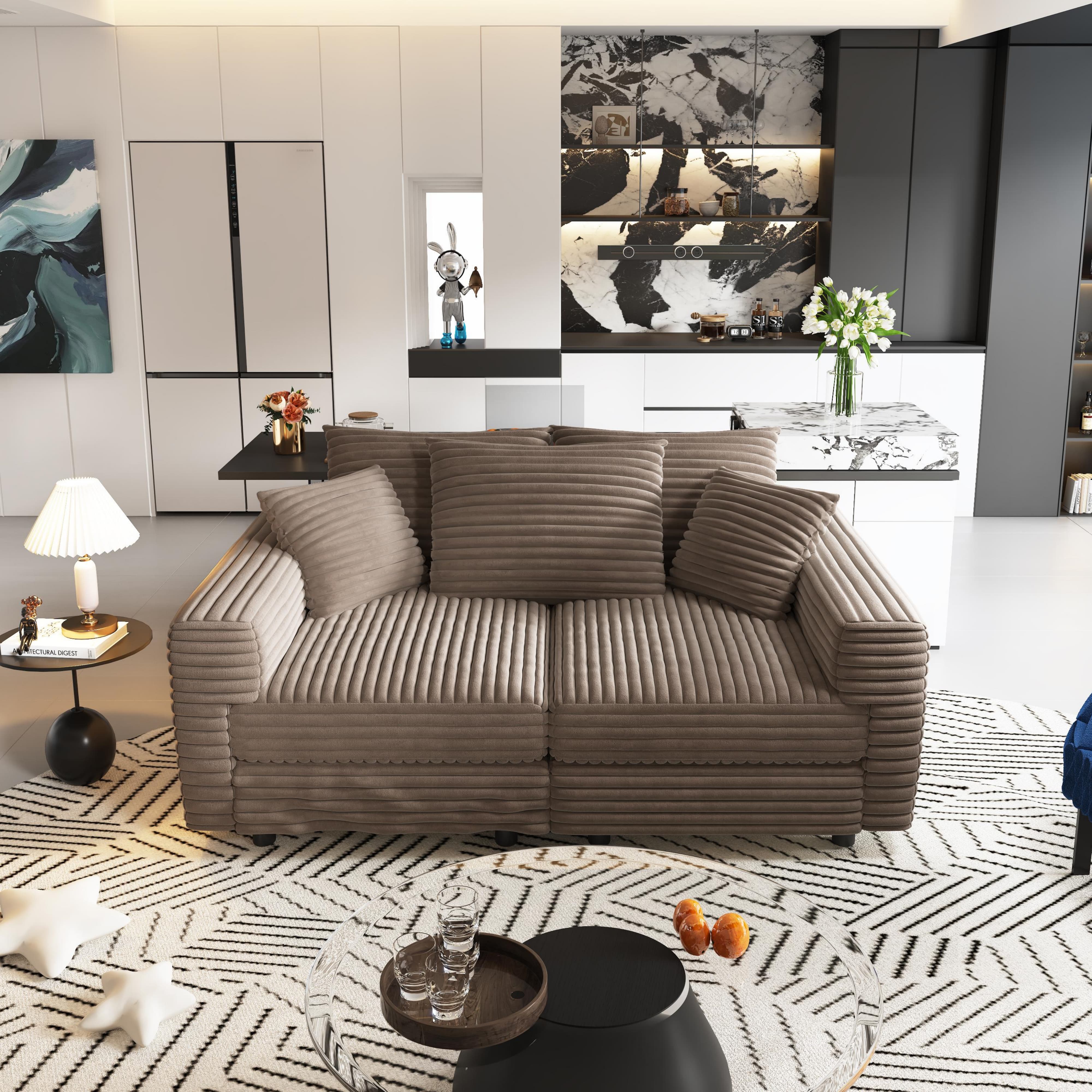 Norwalk 83" Modular Plush Corduroy U-Shaped Sectional Sofa with 2 Movable Ottomans