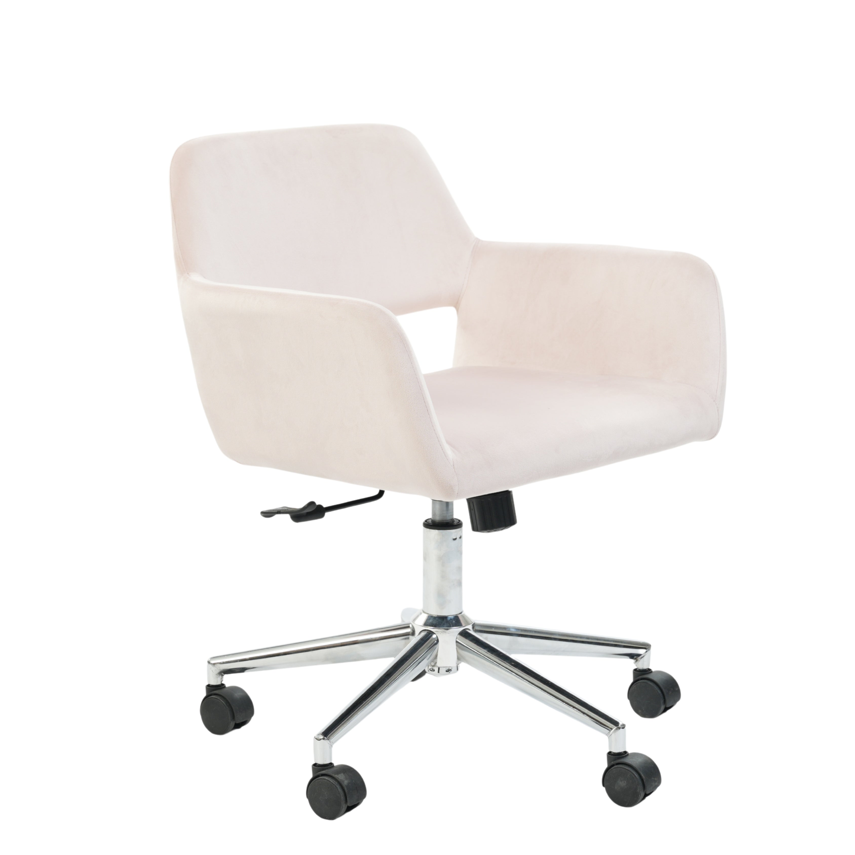 ROSS Velvet Swivel Desk Chair with Arms, Adjustable Height Task Chair on Wheels, Chrome Base, Blush Pink