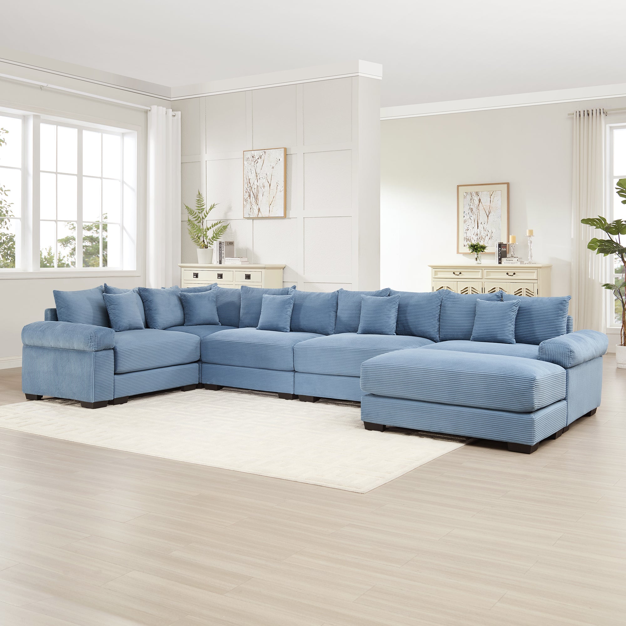 Albany 155" Modular Corduroy Oversized Cloud U-Shaped Sectional Sofa with Ottoman