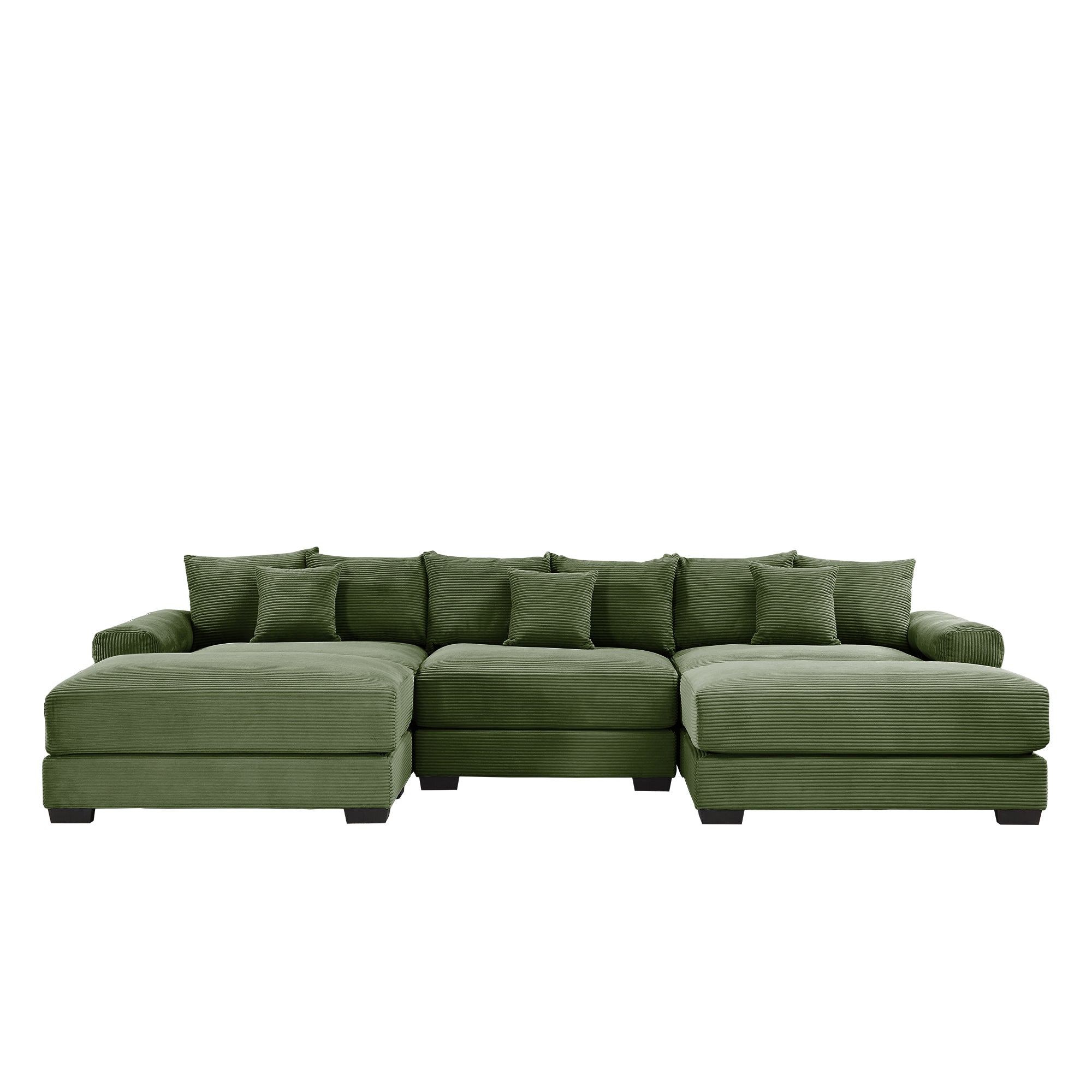 Albany 130" Modular Corduroy Cloud U-Shaped Sectional Sofa with Ottomans