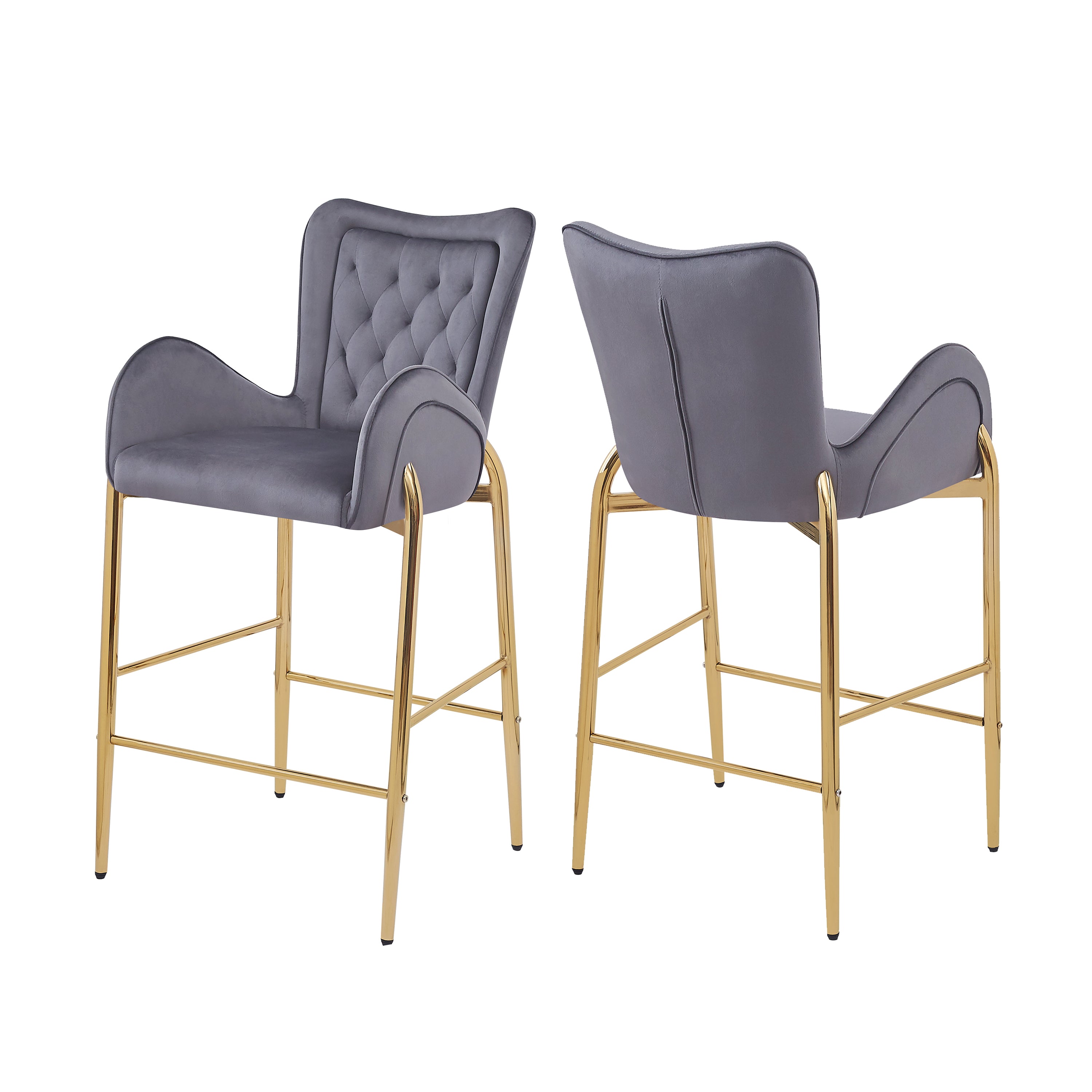 Seren 28.75" Modern Velvet Counter Height Bar Stools Set of 2 with Gold Legs and Footrest