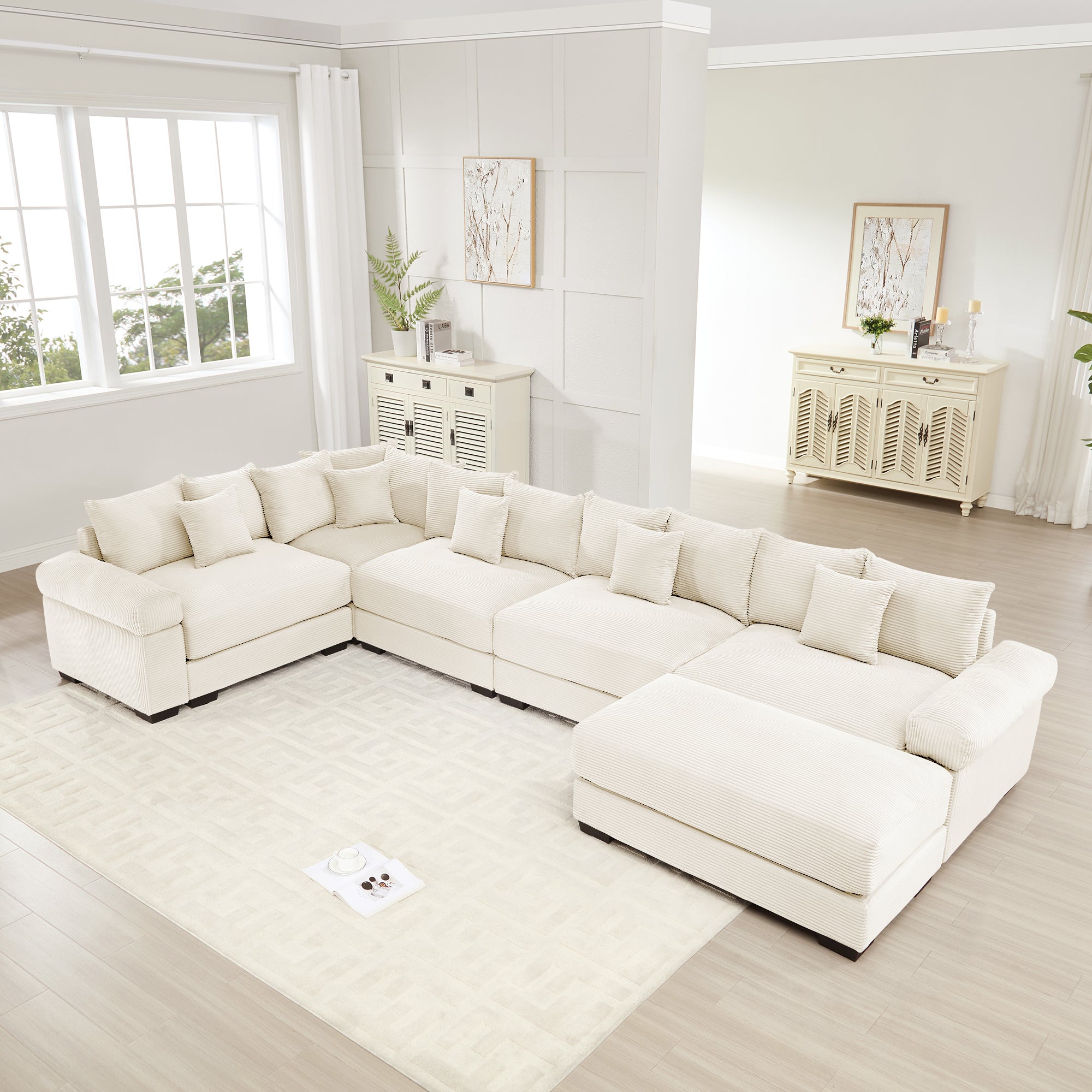 Albany 155" Modular Corduroy Oversized Cloud U-Shaped Sectional Sofa with Ottoman