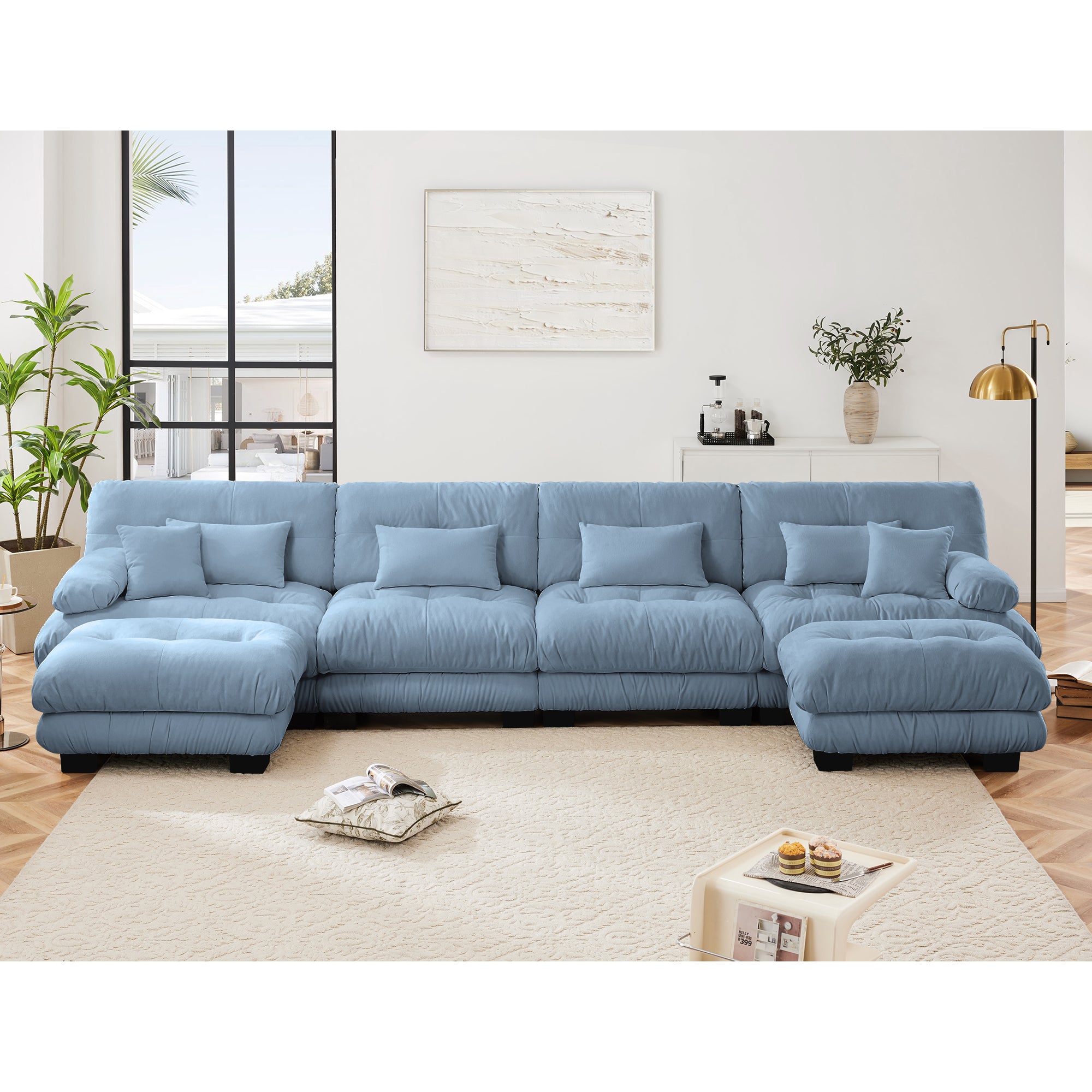 Monterey 173" Oversized Modular Chenille U-Shaped Cloud Sectional Sofa with 2 Ottomans