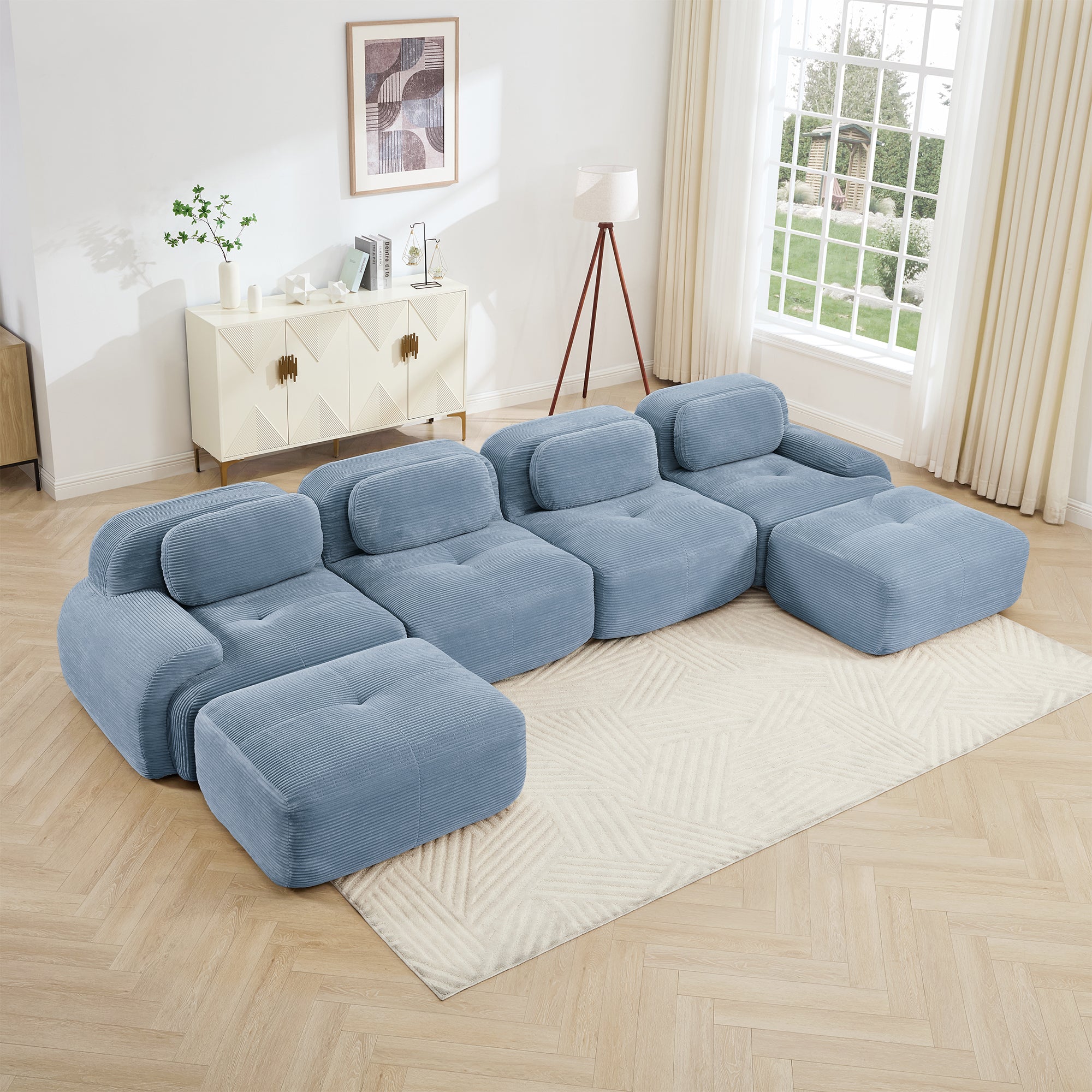 Anchorage 152" Modular Corduroy U-Shaped Sectional Sofa with Extra-Wide Armrests