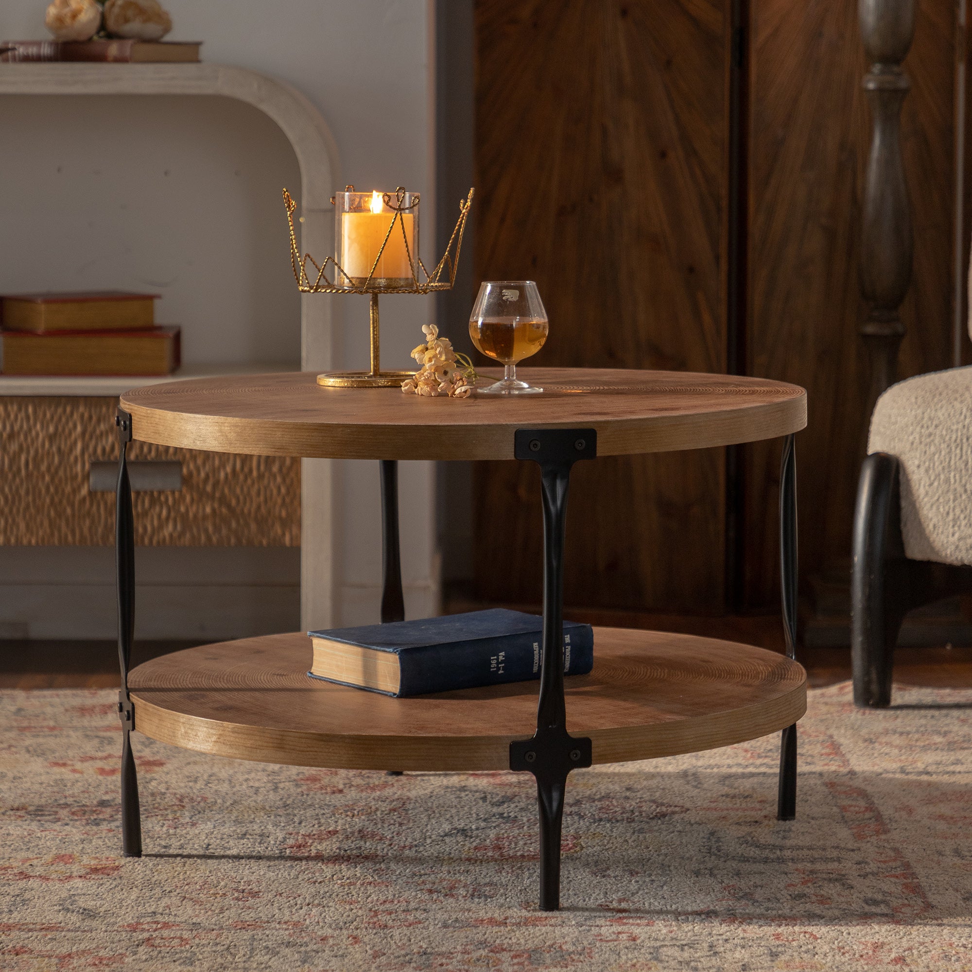 Lugano Round Coffee Table with 2 Tier Storage