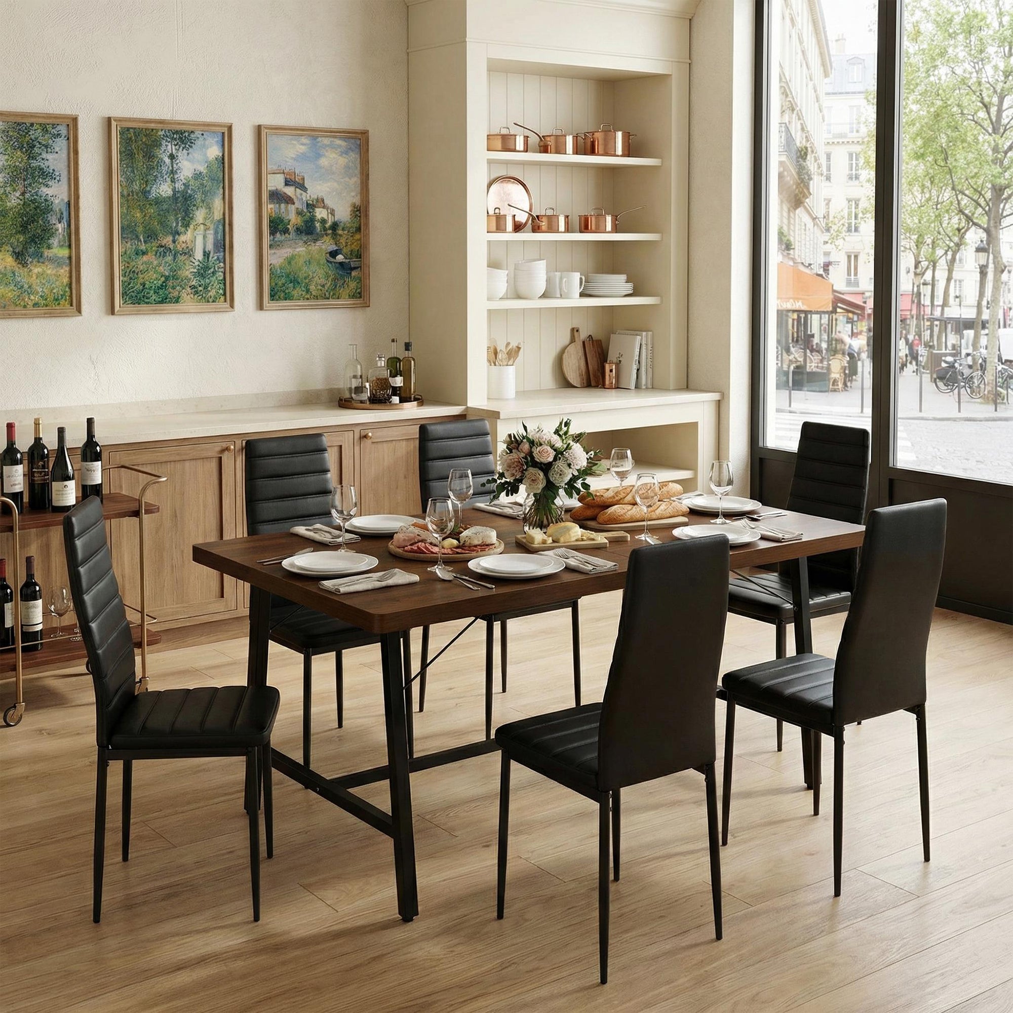 FORS Industrial MDF Dining Table 63" x 35" Modern Crimson