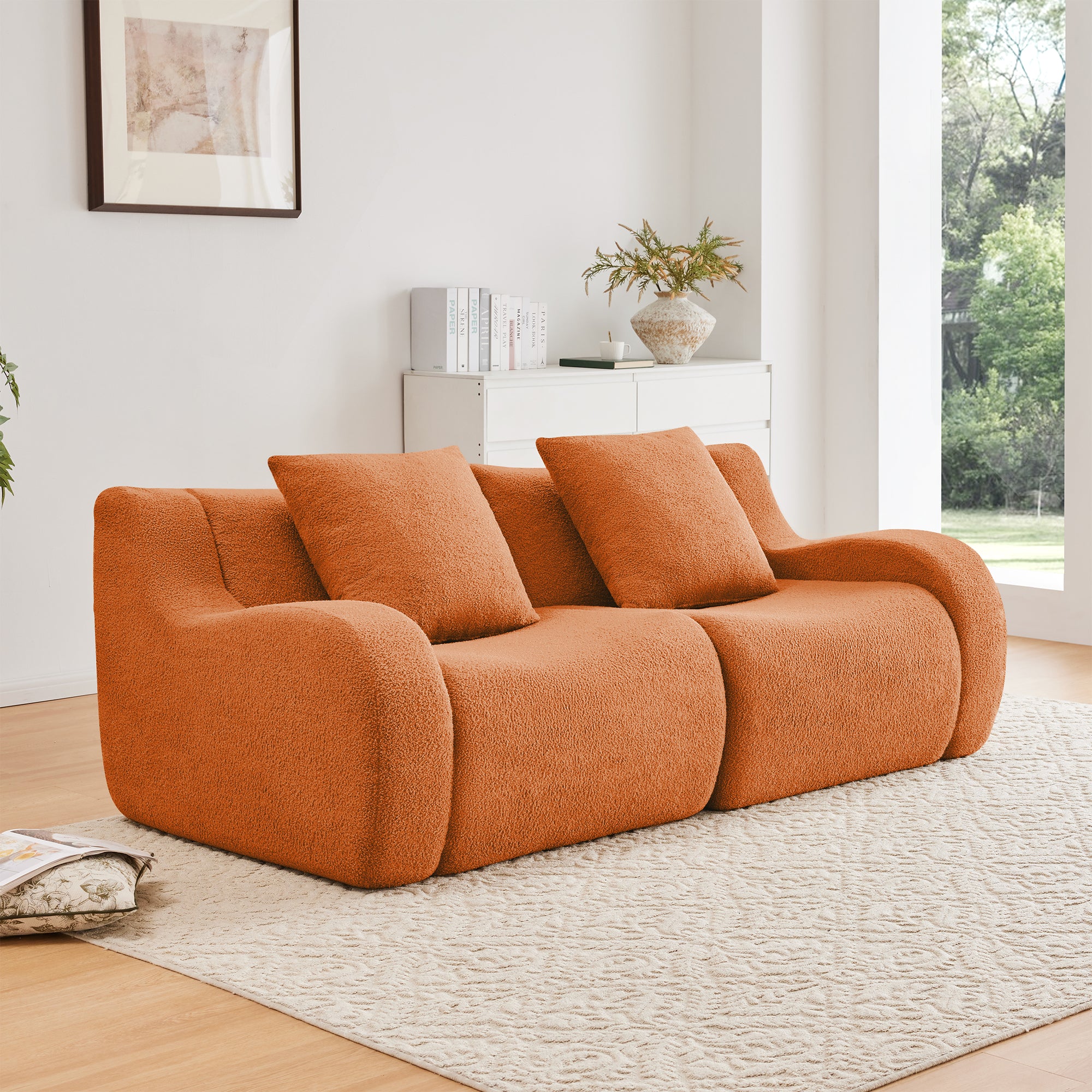 Chico 83" Teddy Fabric Loveseat Sofa with Streamlined Design and Pillows