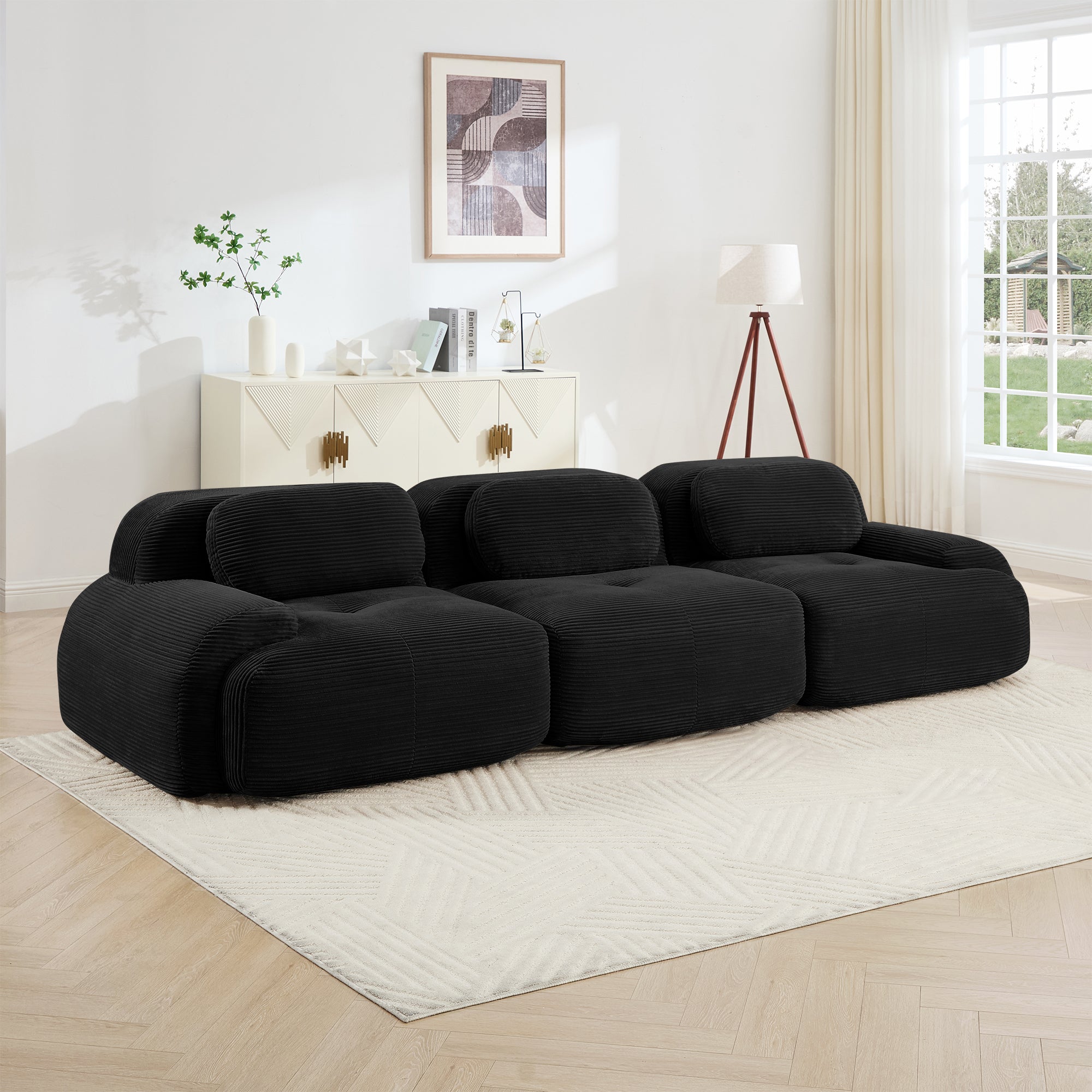 Anchorage 116" Modular Corduroy 3-Seater Sofa with Curved Armrest