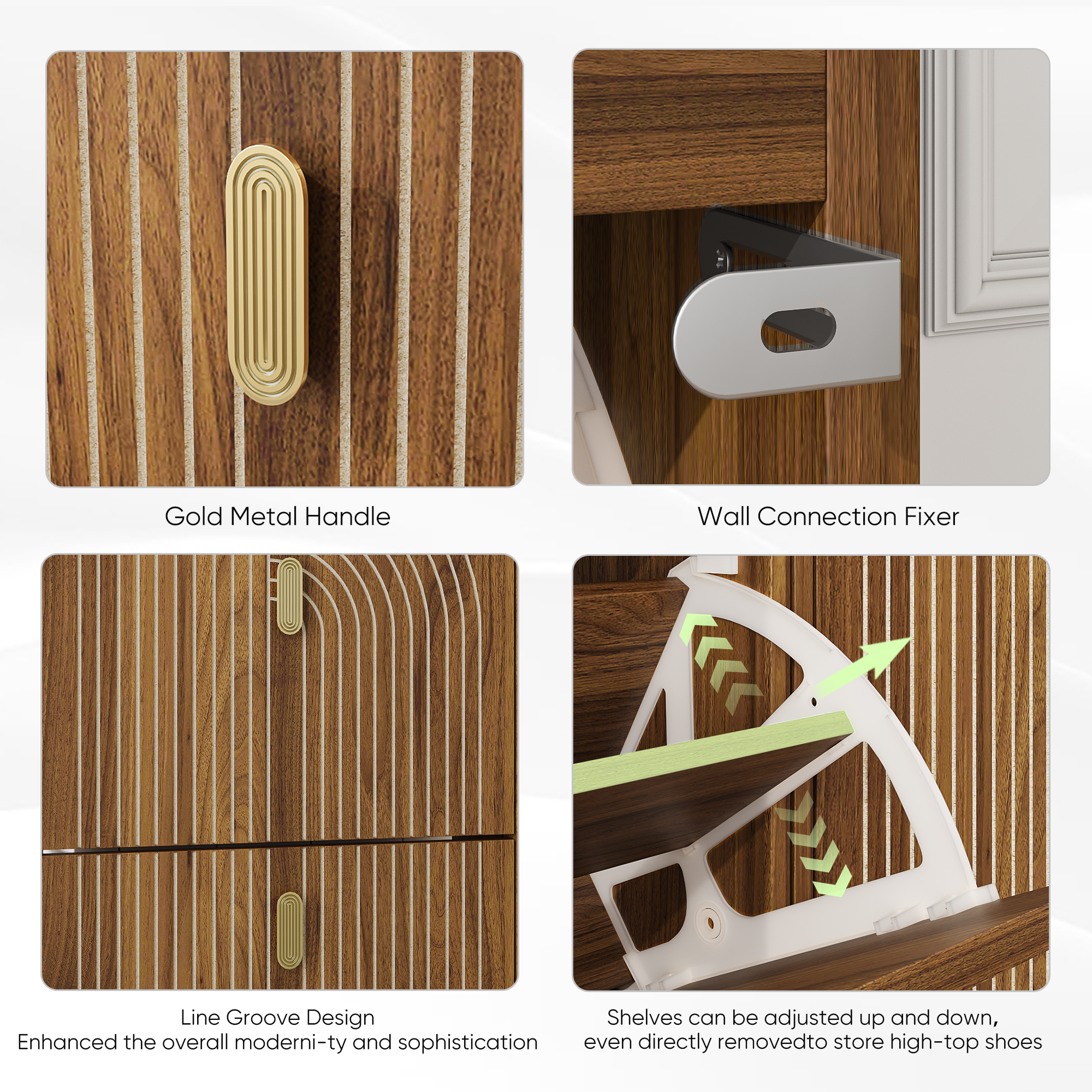 Homy Casa Ghent 23" Walnut Modern Shoe Storage Cabinet with 2 Flip Drawers