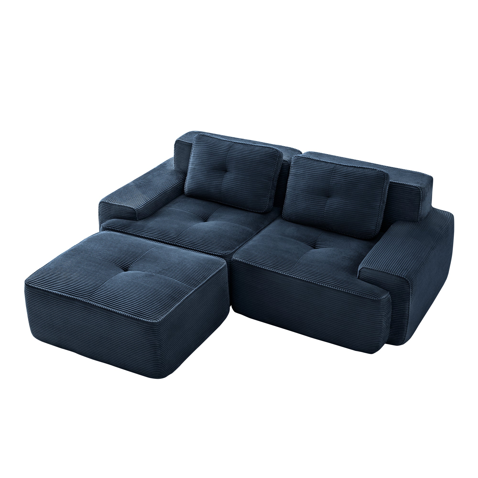 Racine 82" Modular Corduroy Fabric Loveseat Sofa with Pillows and Movable Ottoman