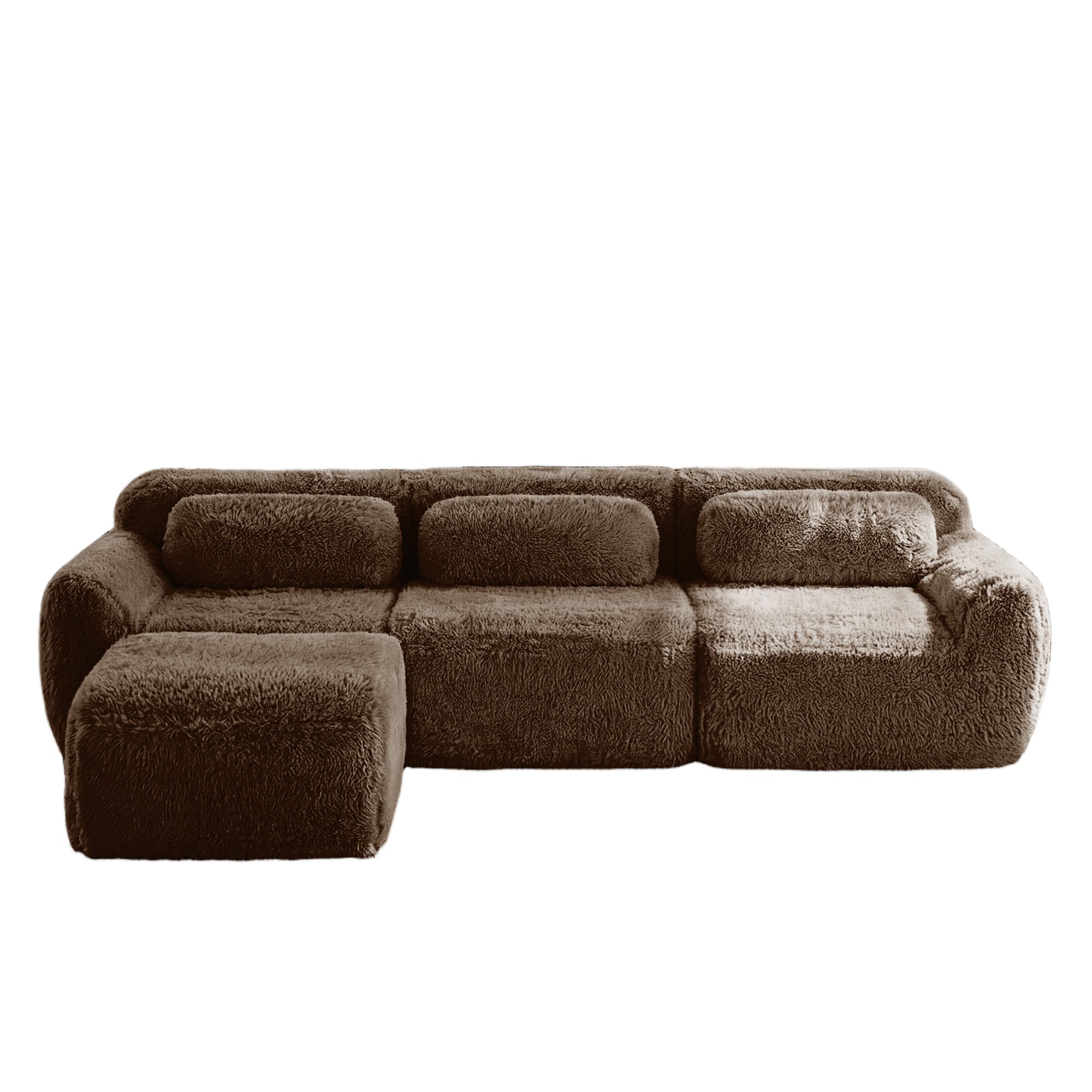 Durham 115" L-Shaped Plush Sectional Sofa with Movable Ottoman and High-Density Sponge