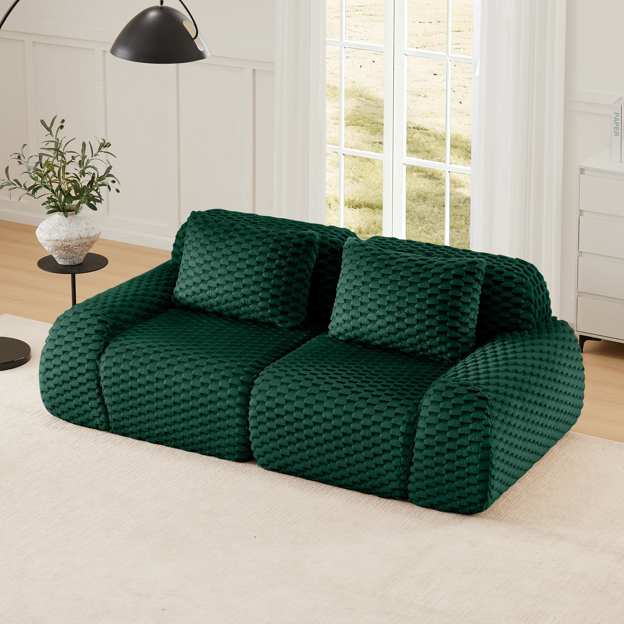 Olathe 82" Flannelette Fabric Modern 2-Seater Sofa with Deep Seat and Anti-Slip Design