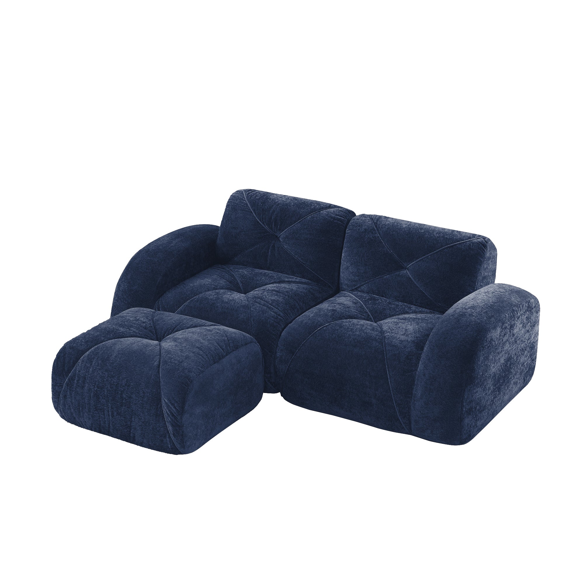 Aven 80" Modular Velvet Cloud L-Shaped Sectional Sofa with Ottoman and Curved Armrests