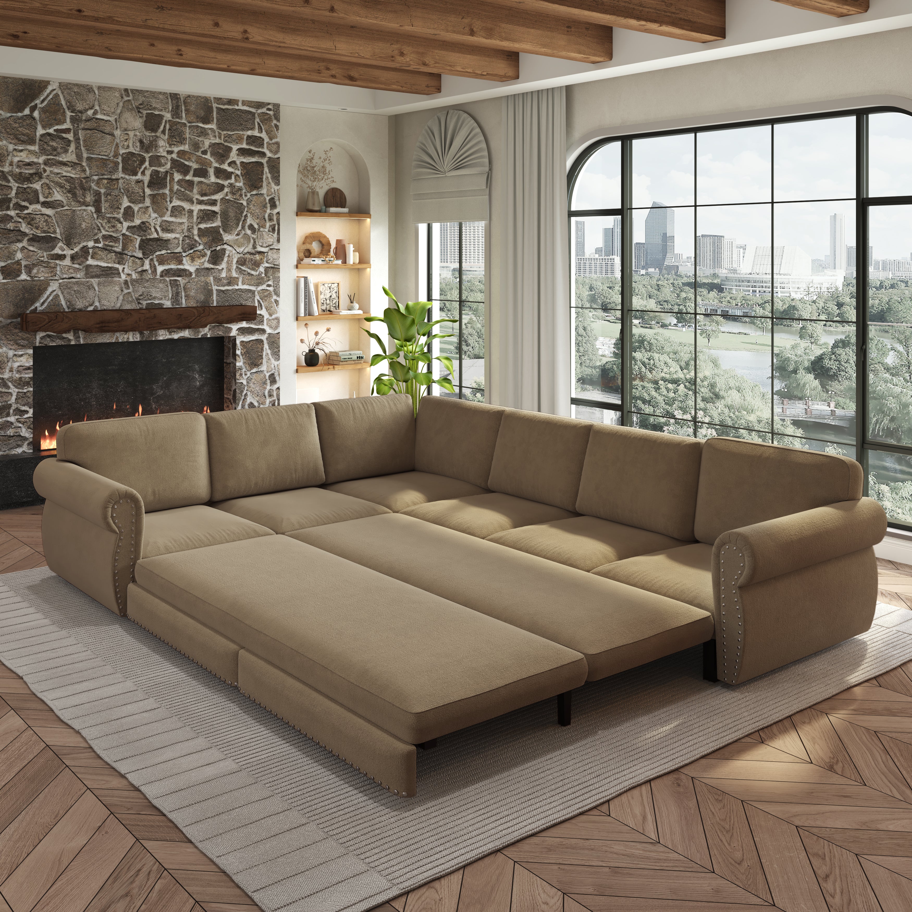 Buffalo 118" Chenille L-Shaped Sectional Sleeper Sofa