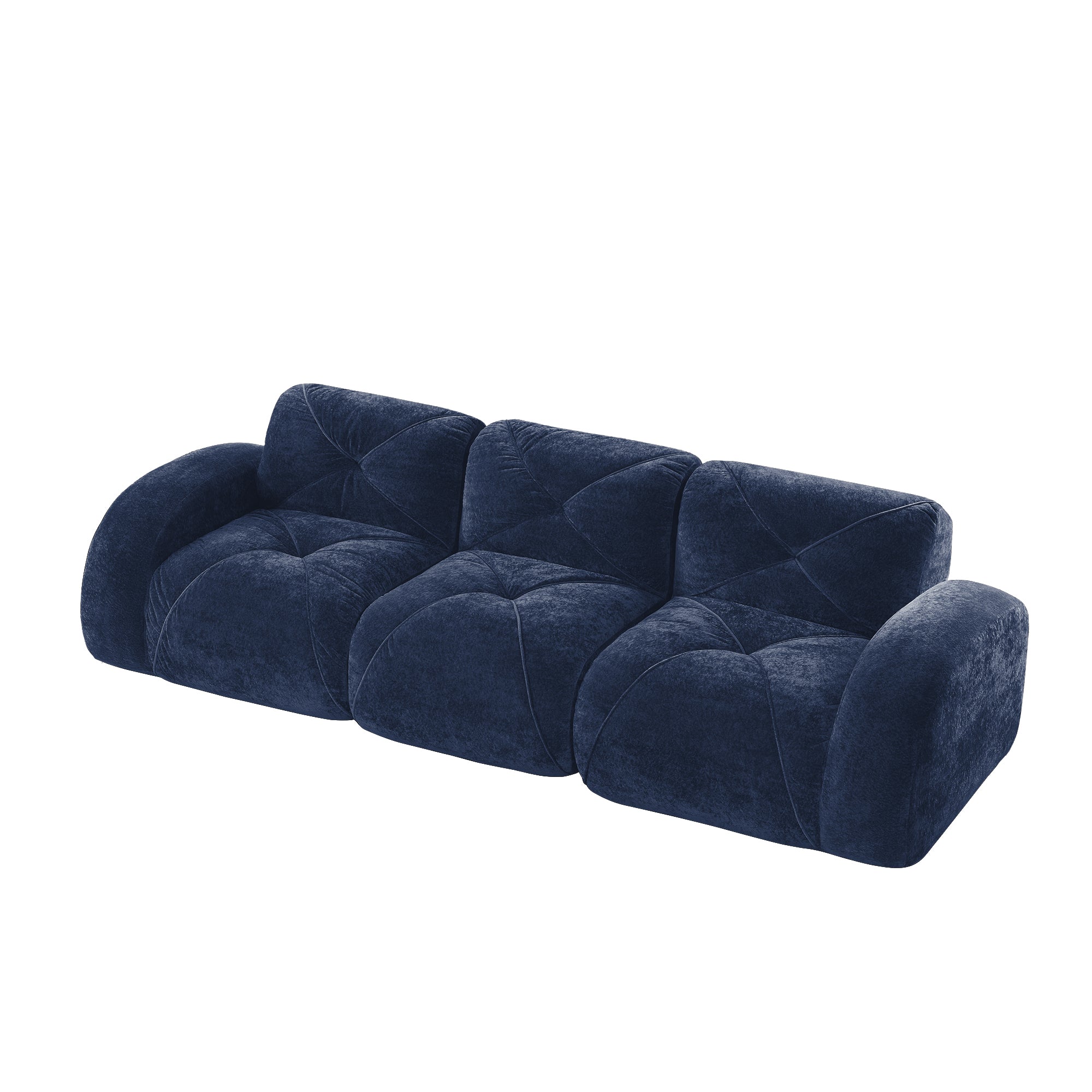 Aven 110" Modular Velvet Cloud 3-Seater Sofa with Curved Armrests