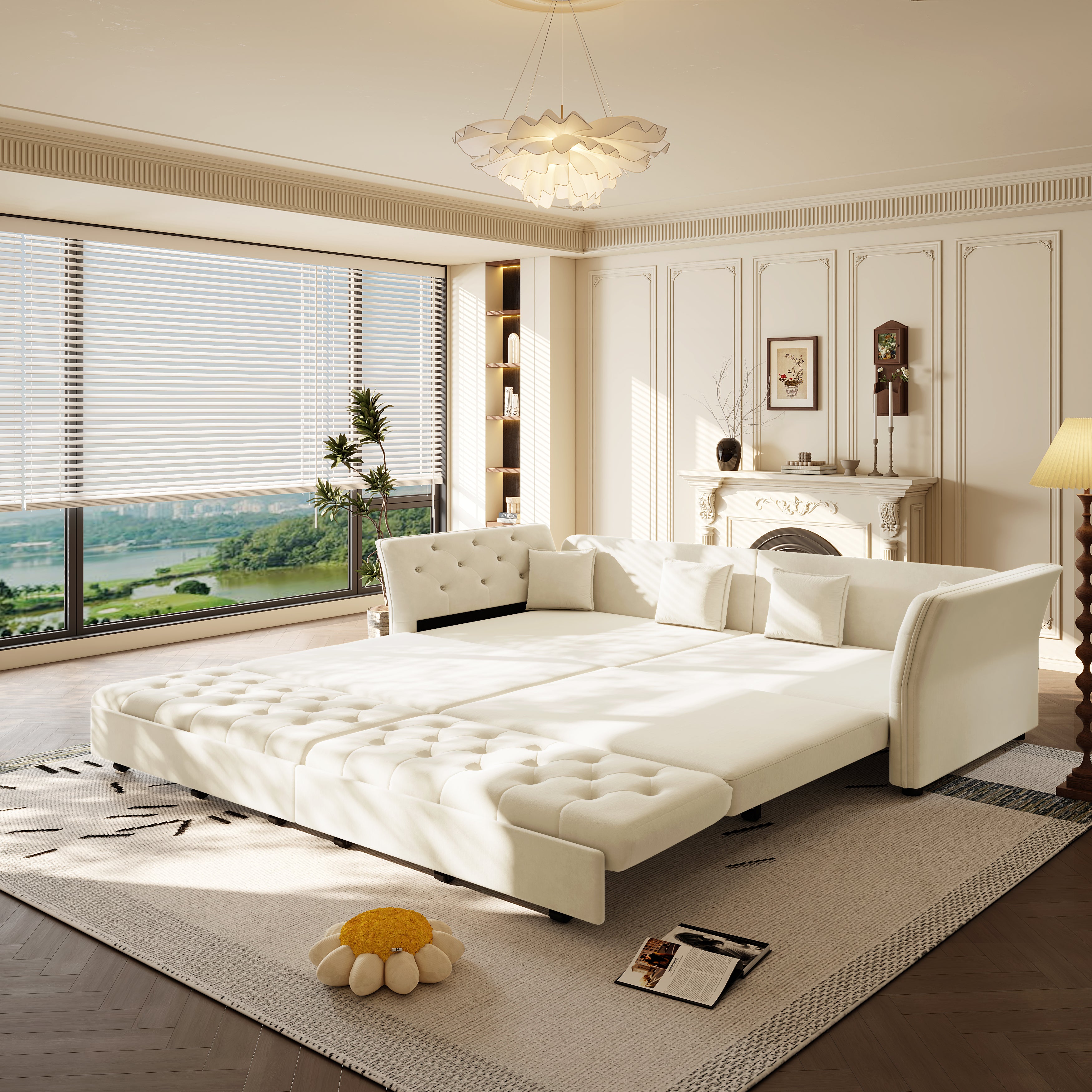 Brockton 100" Velvet Oversize Pull-Out Sleeper Sofa Bed