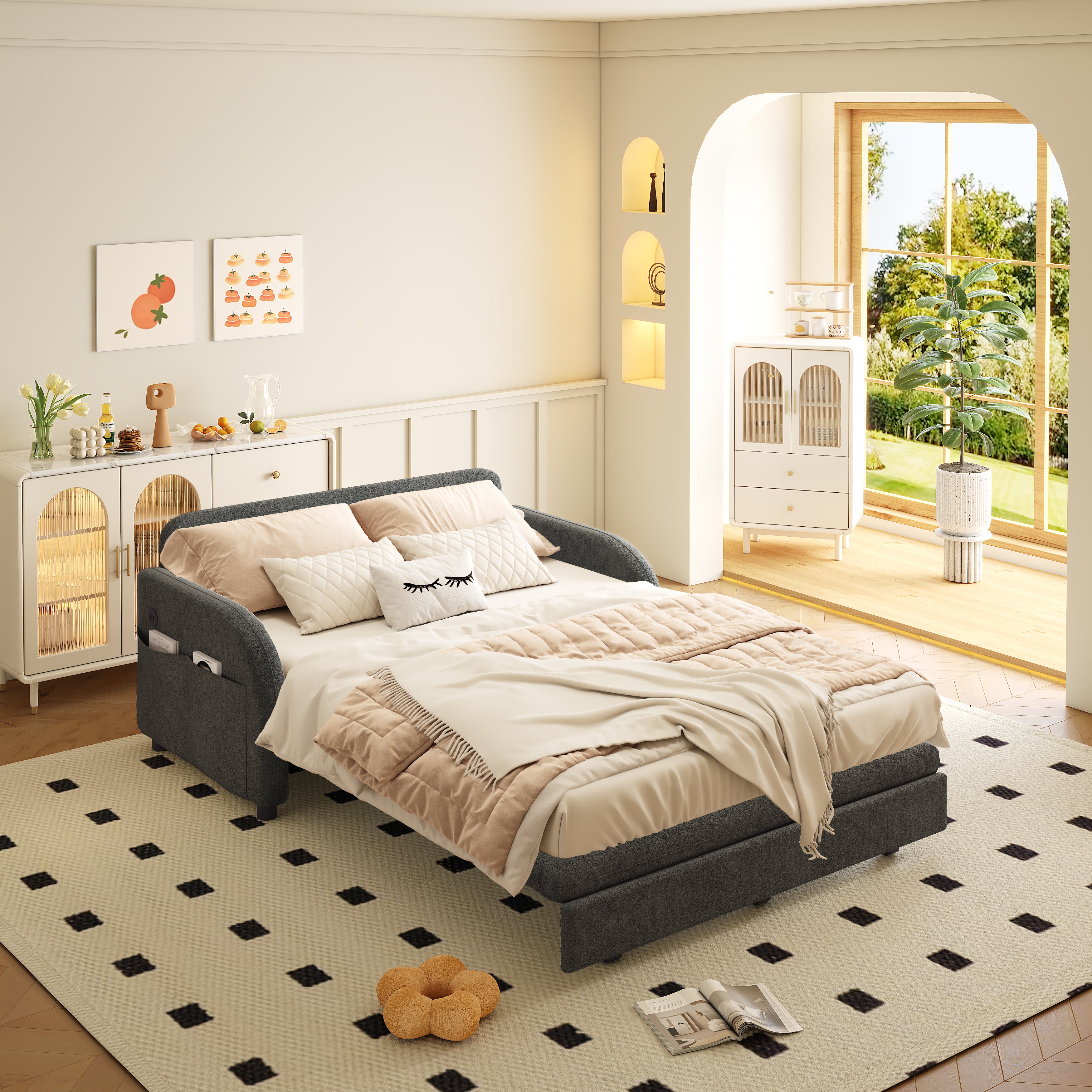 Layton 52" Upholstered Pull-Out Sleeper Sofa with Side Pocket and USB Port