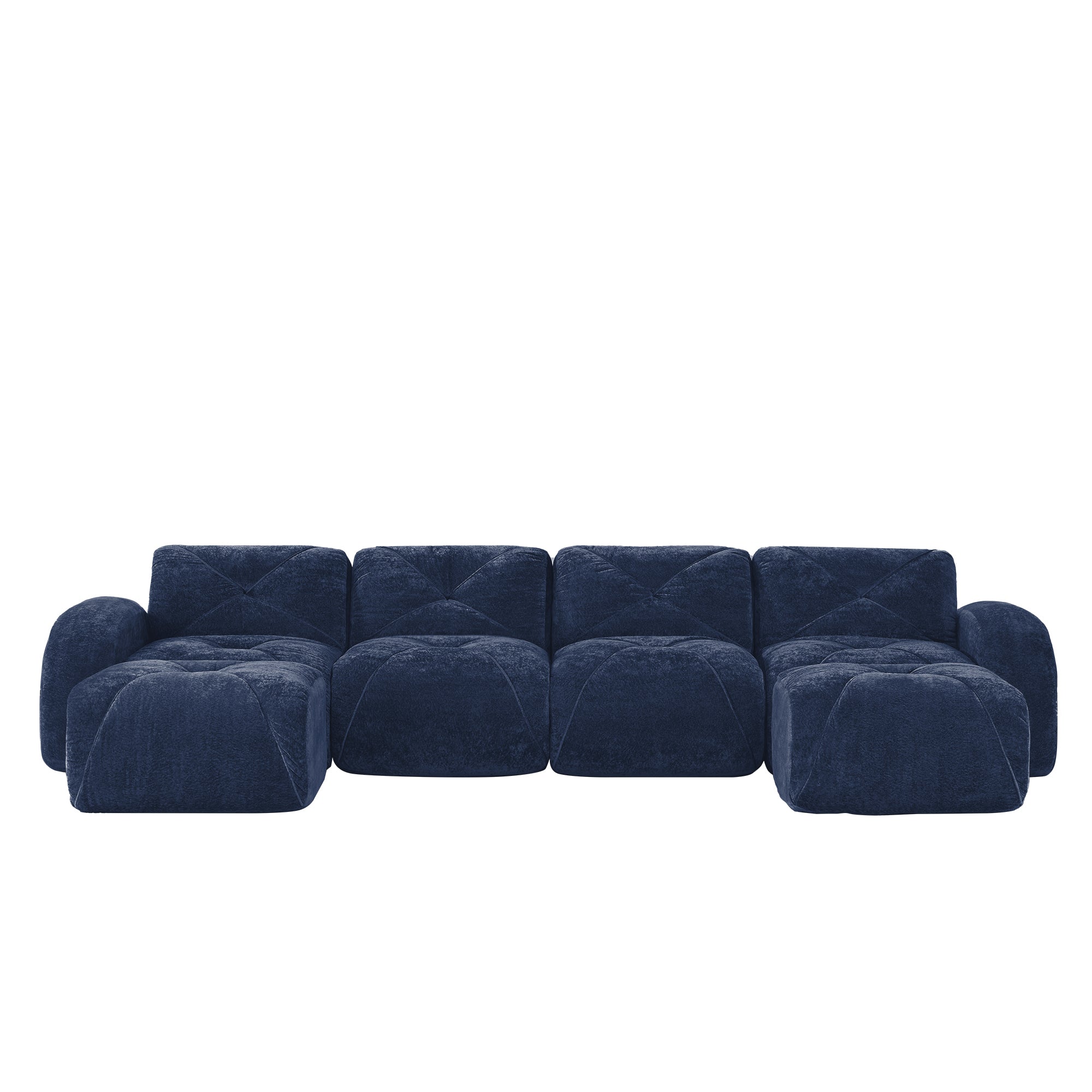 Aven 141" Modular Velvet Cloud U-Shaped Sectional Sofa with Ottomans and Curved Armrests