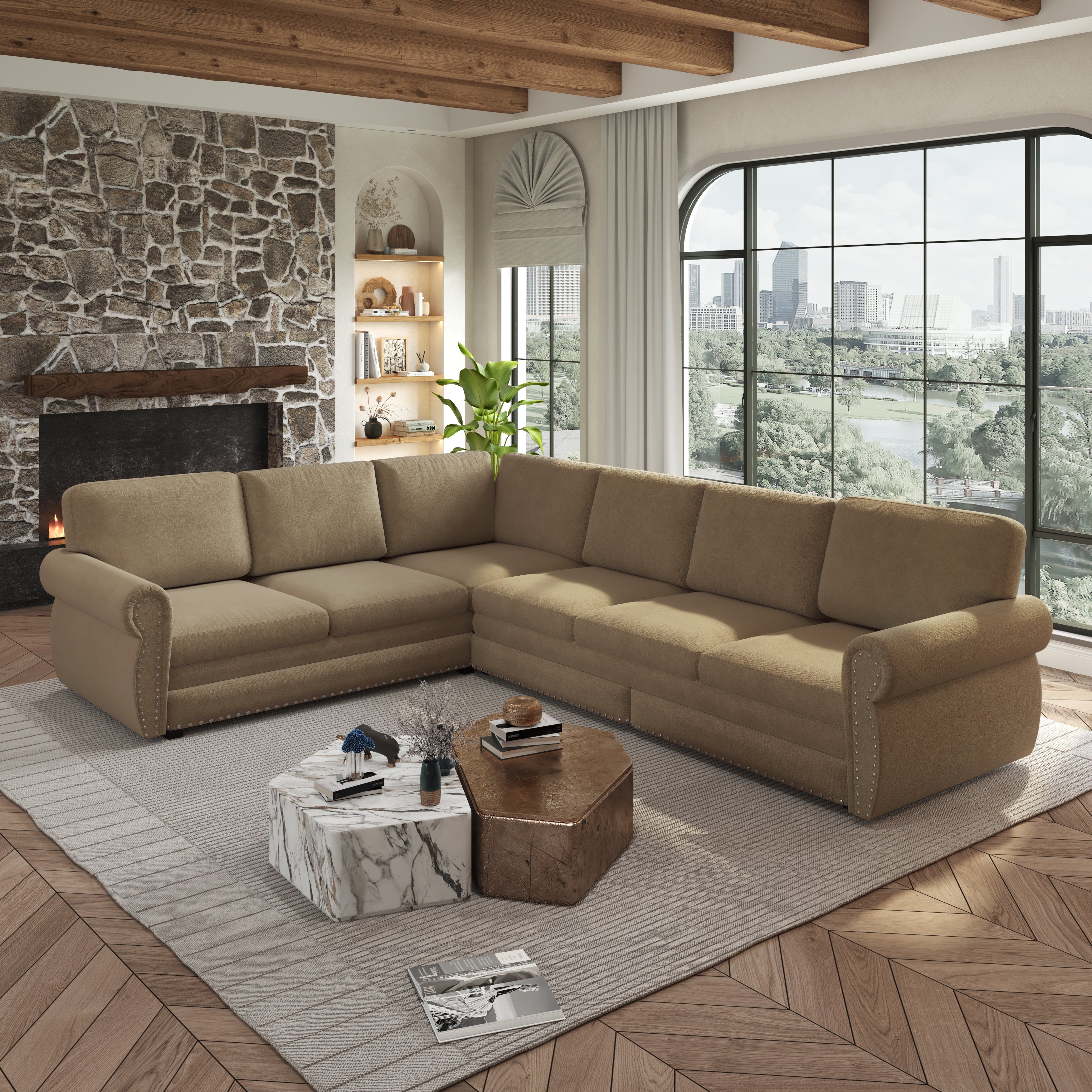 Buffalo 118" Chenille L-Shaped Sectional Sleeper Sofa