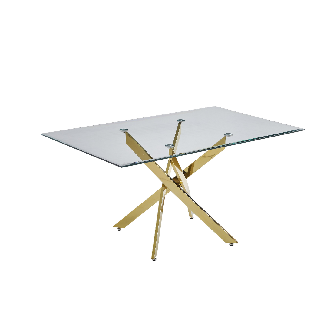 Vela 59" Modern Glass Rectangular Dining Table with Cross Chrome Base