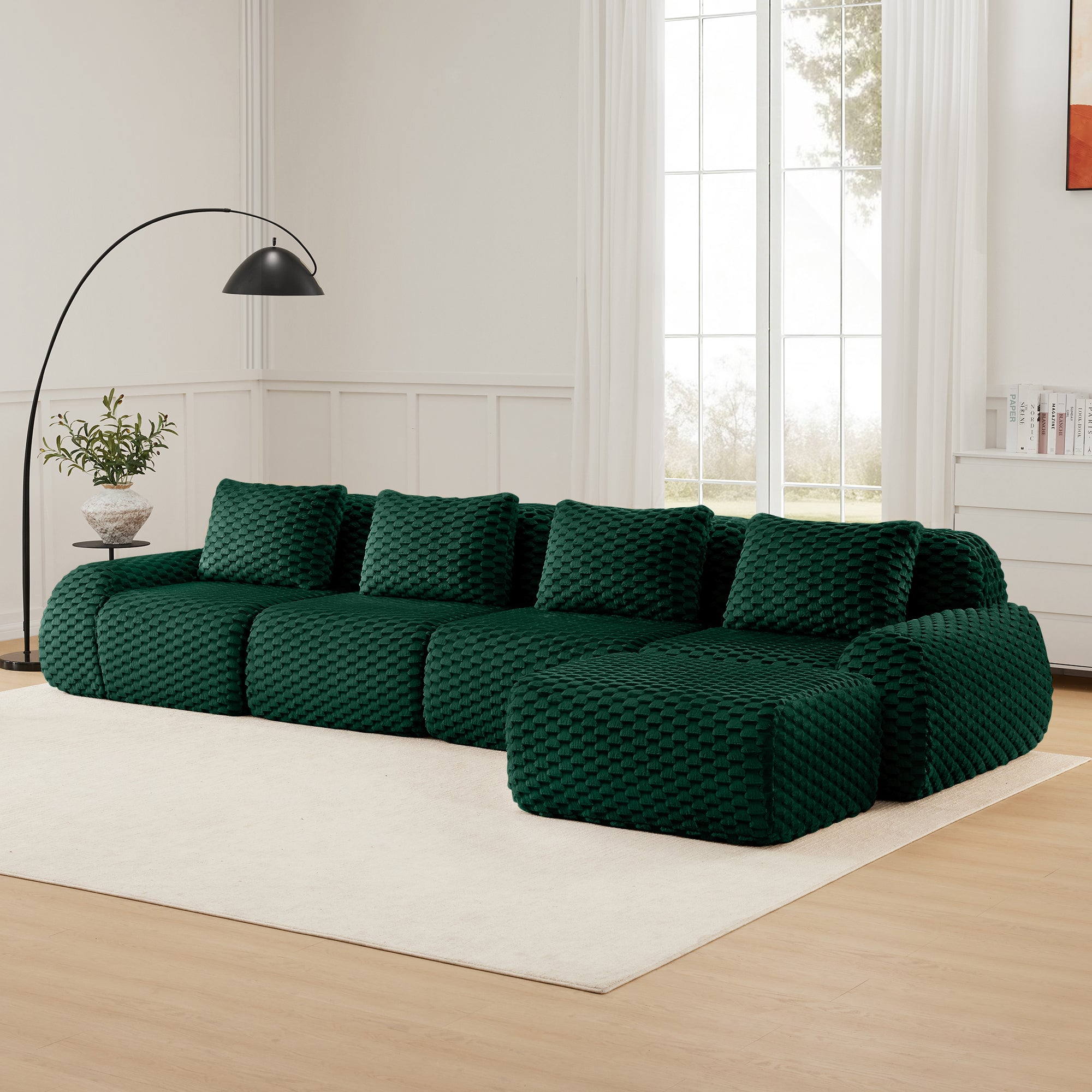 Olathe 146" Modular Flannelette Fabric L-Shaped Sectional Sofa with Movable Ottoman