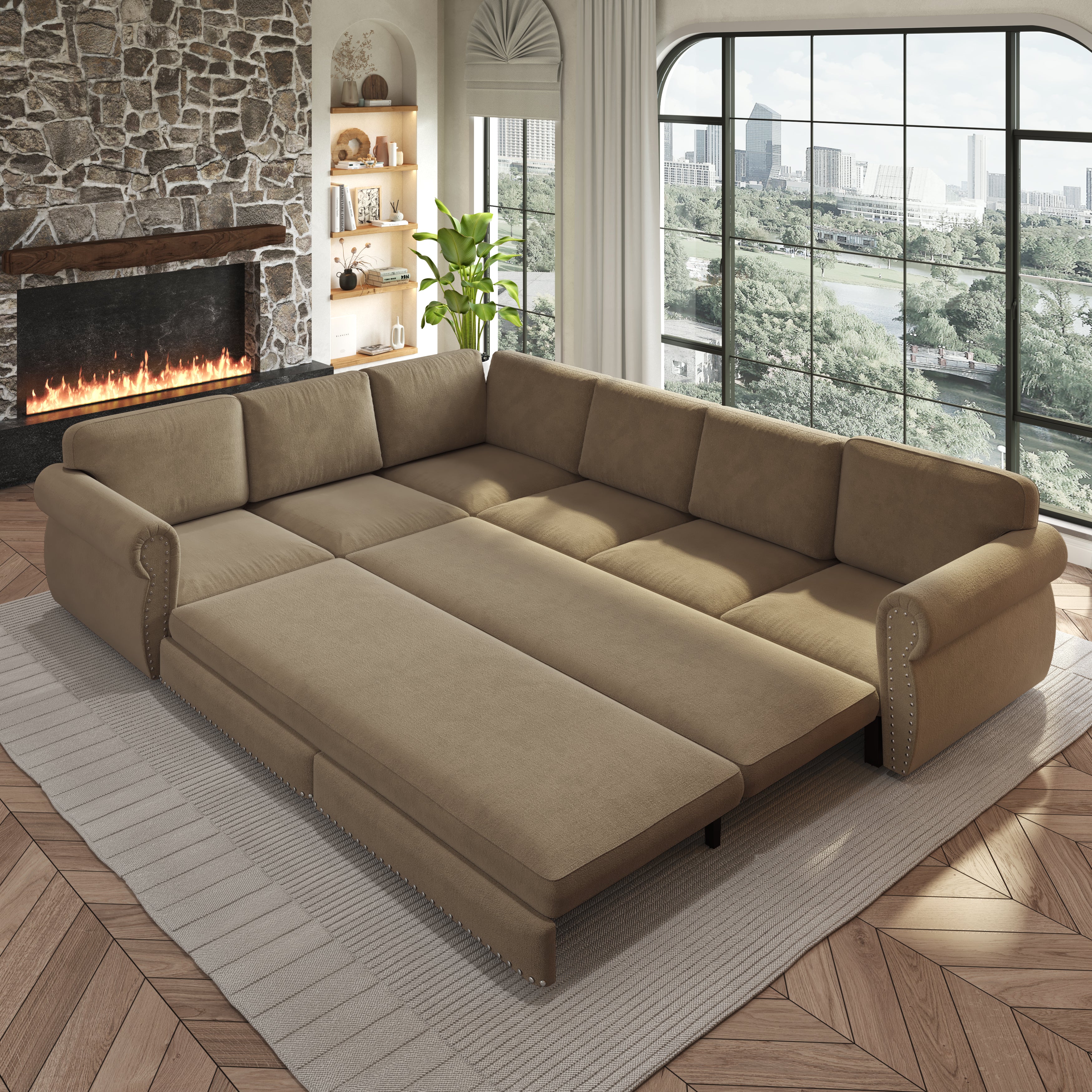 Buffalo 118" Chenille L-Shaped Sectional Sleeper Sofa